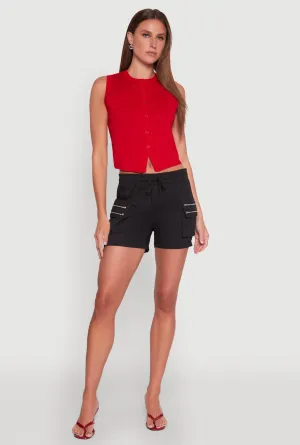 button fly Zipper Cargo Pocket Shorts