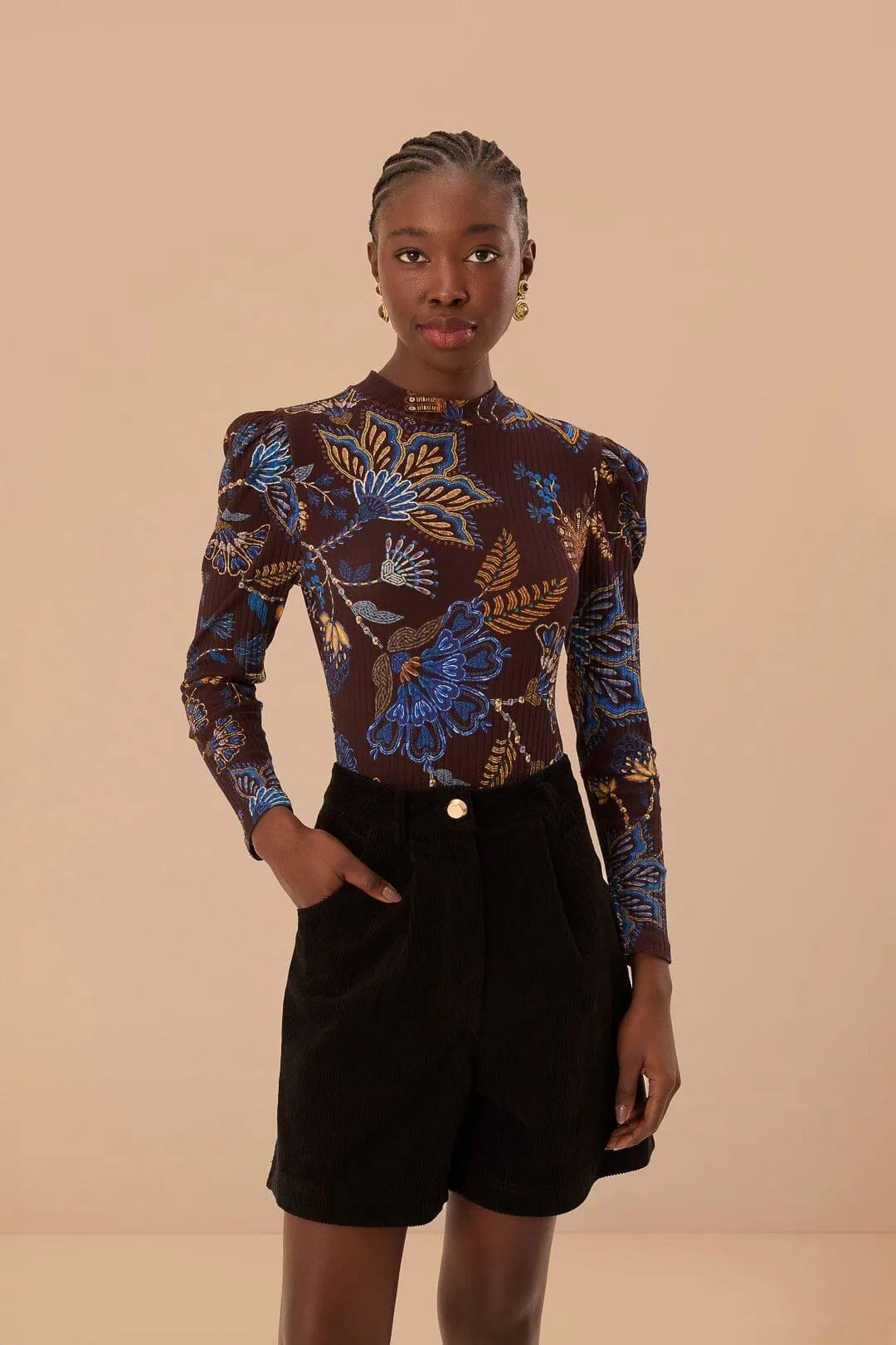 Brown Embroidered Garden Bodysuit Music Premium Relax Weekend