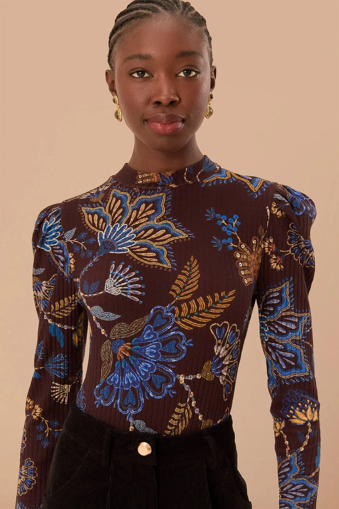 Brown Embroidered Garden Bodysuit Fancy Home Clean Slim