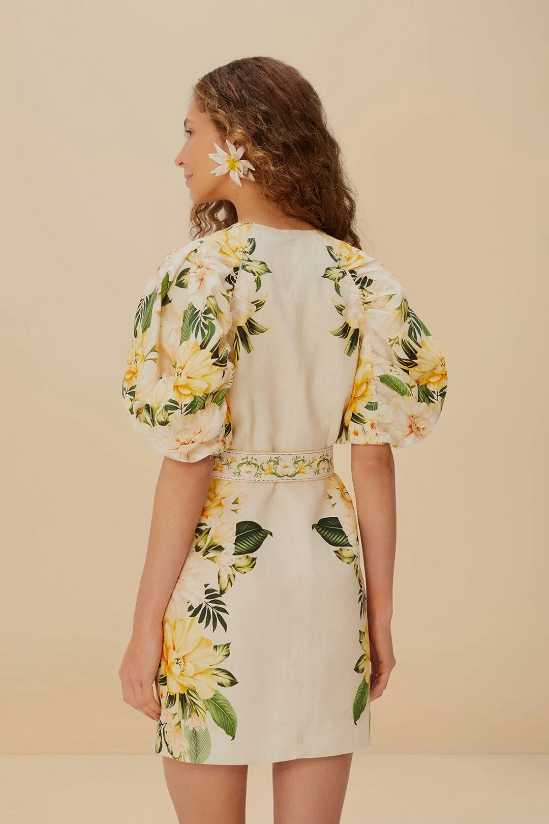 Stage Glow Bold Fashion Sand Garden Cascade Euroflax? Premium Linen Mini Dress