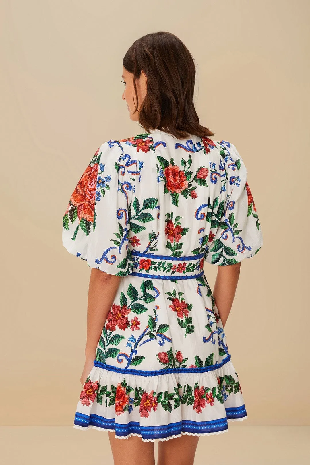 Off-White Flower Tapestry Mini Dress Chic Design Reinforced Stitching