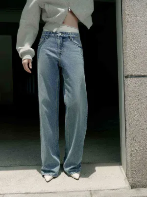 Couple Look Elegant Summer Vibes Contrast Waist Straight Jeans