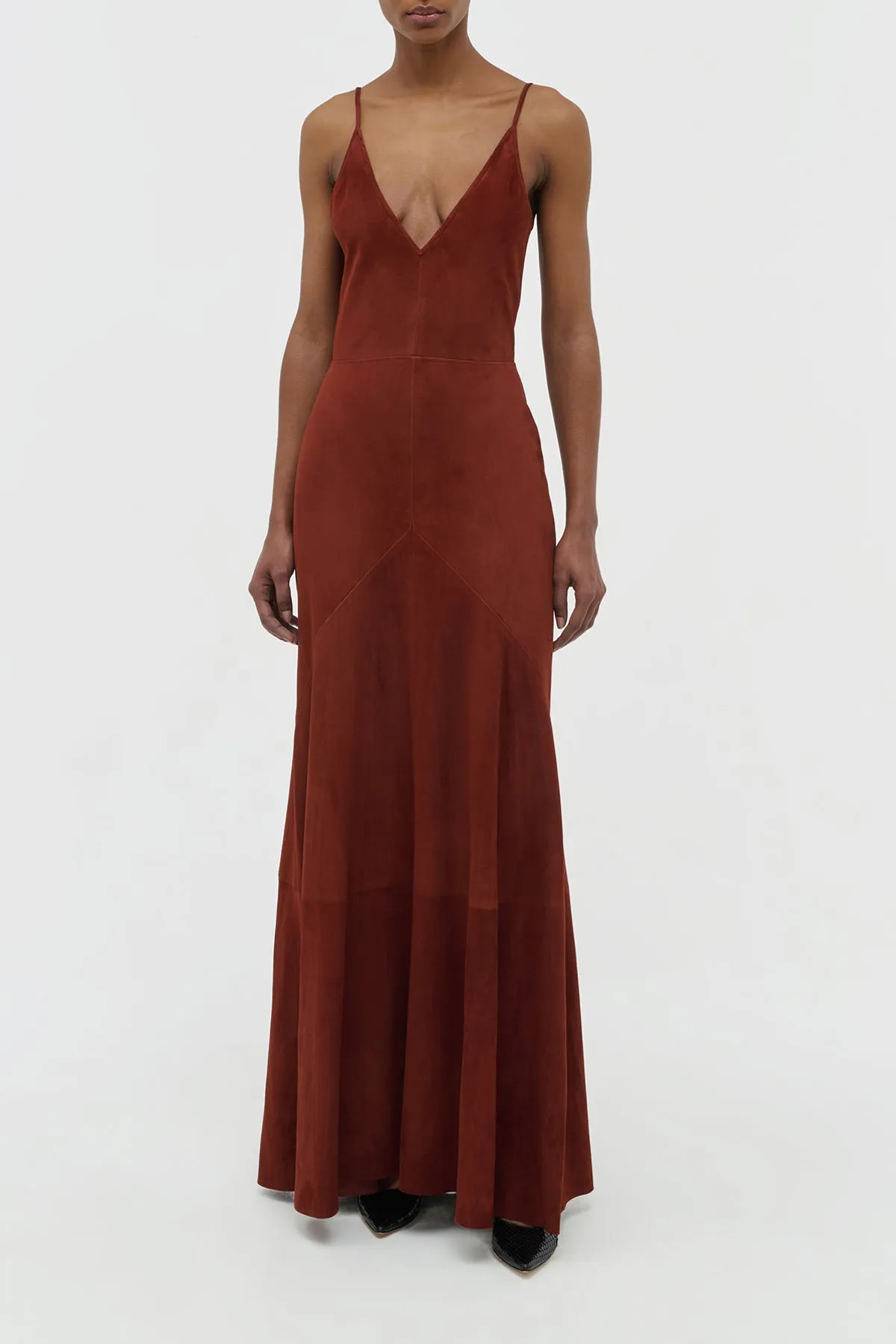 Spirit Core Brigita Slip Dress in Burnt Sienna Suede