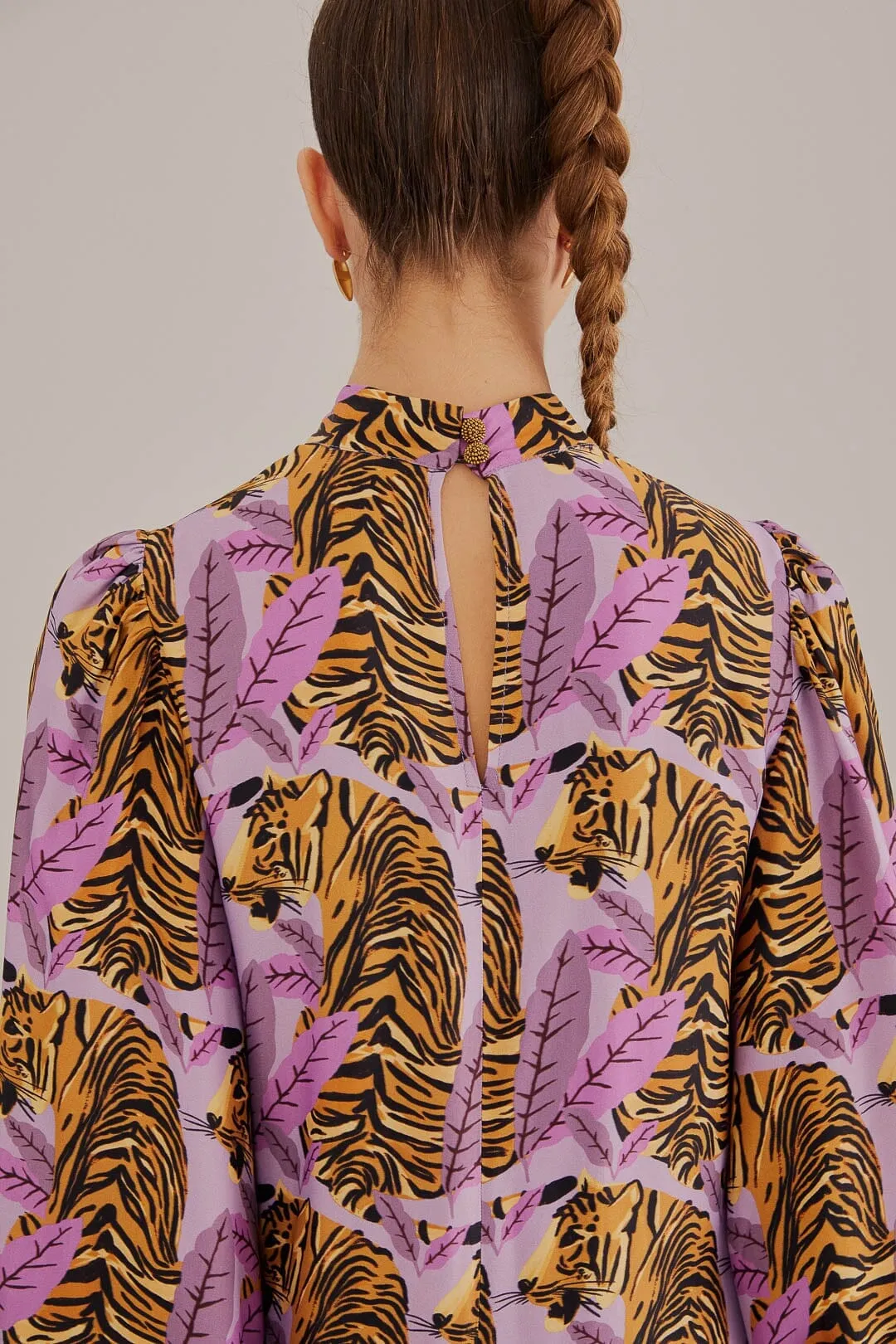 Sophisticated Look Stage Grace Lavender Tiger Leaves Midi Dress