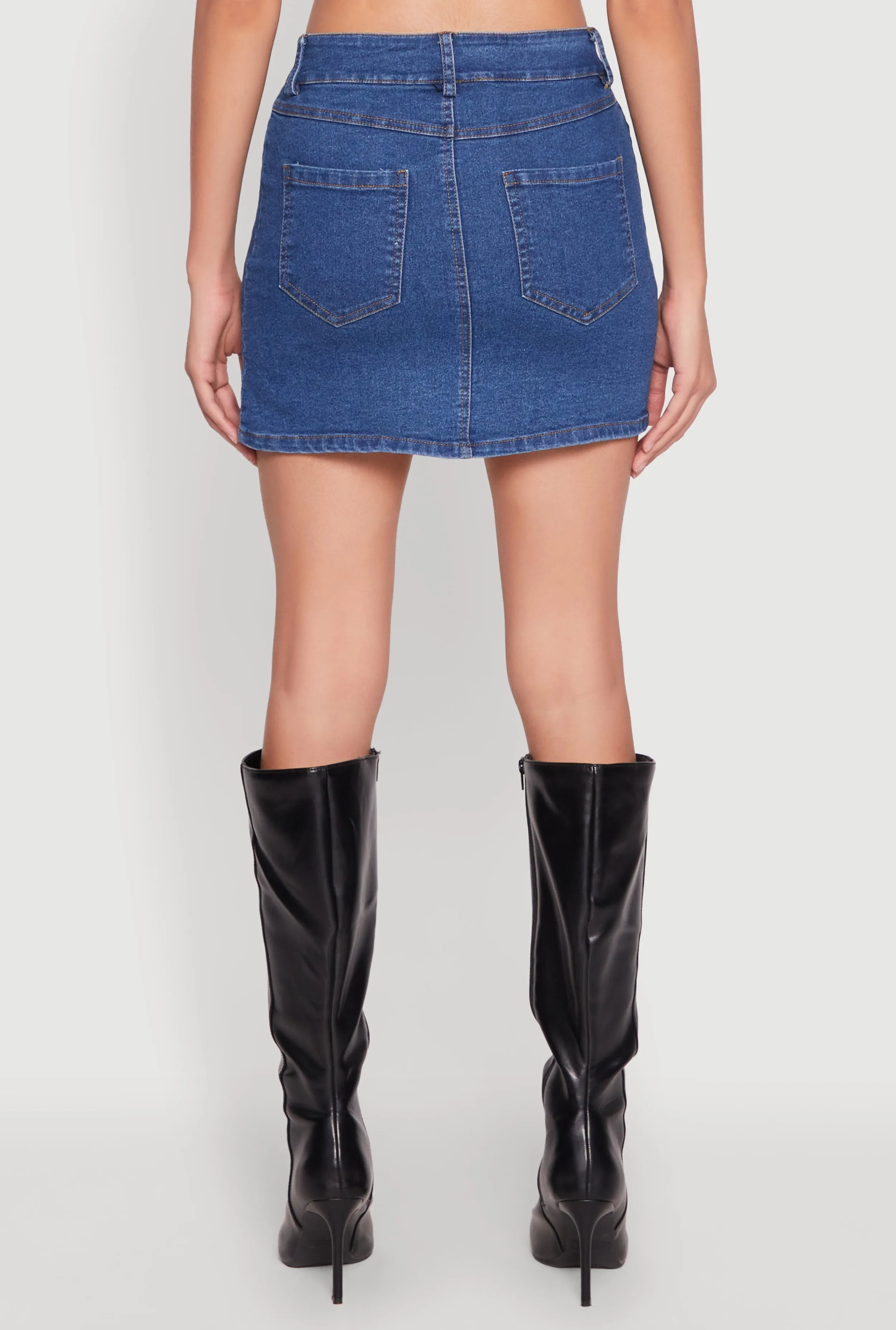 Double Layer Construction Style Fusion Faux Pearl Button Front Denim Skirt