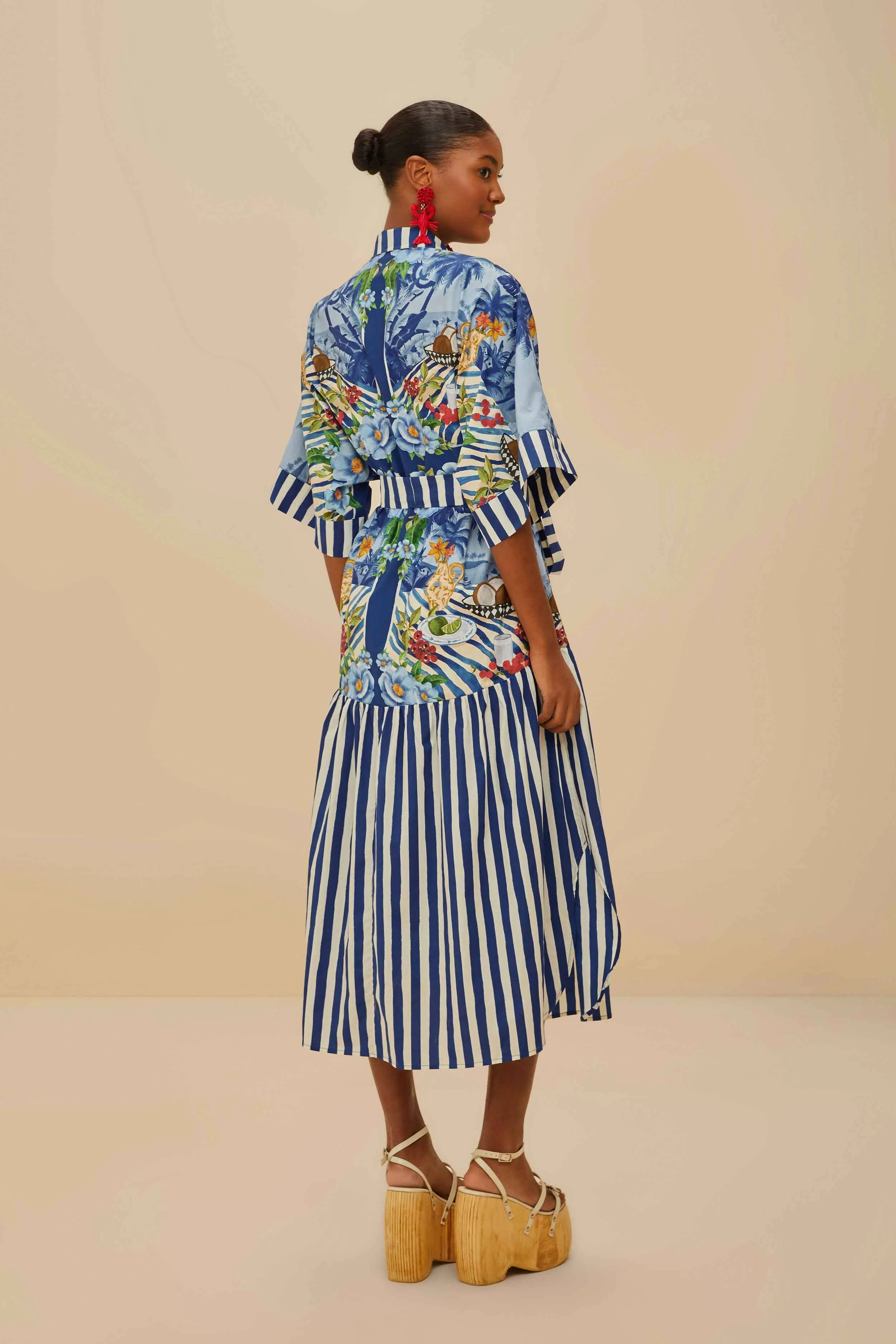 Blue Fresh Table Scarf Organic Cotton Midi Dress Trendy Fit
