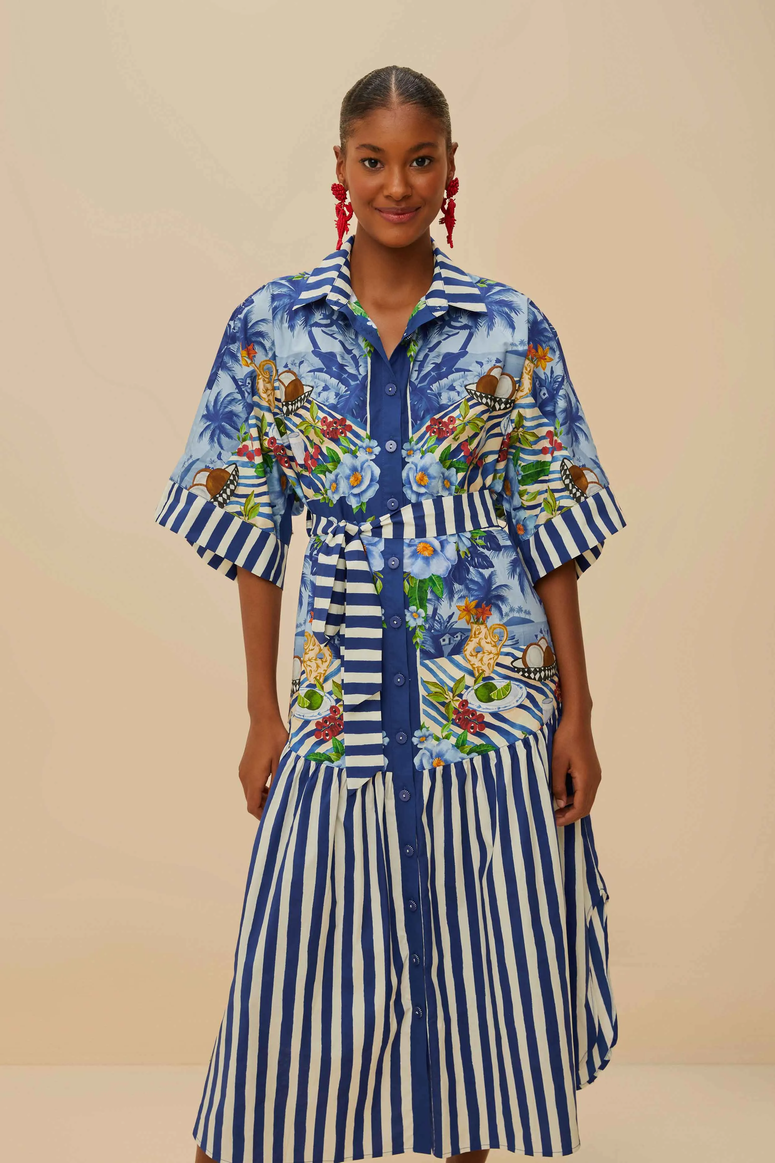 Blue Fresh Table Scarf Organic Cotton Midi Dress Greek Spirit