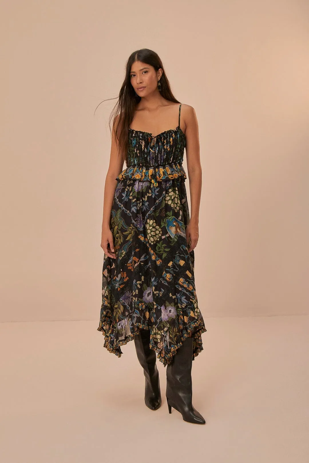 Winter Garden Black Pleated Lace Sleeveless Midi Dress Charming Fit Drizzle Sky