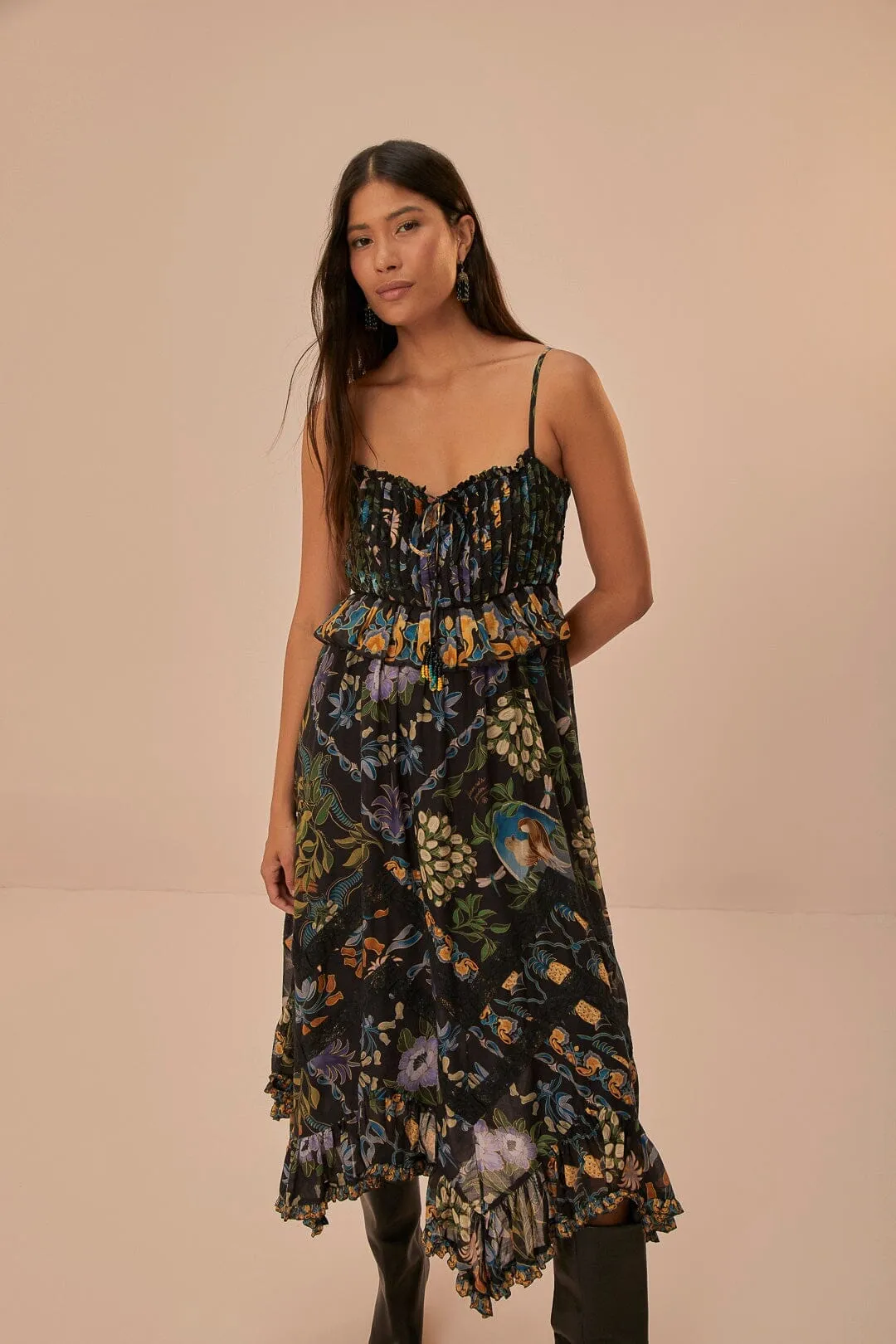 Winter Garden Black Pleated Lace Sleeveless Midi Dress Sophisticated Comfort Earth Smell