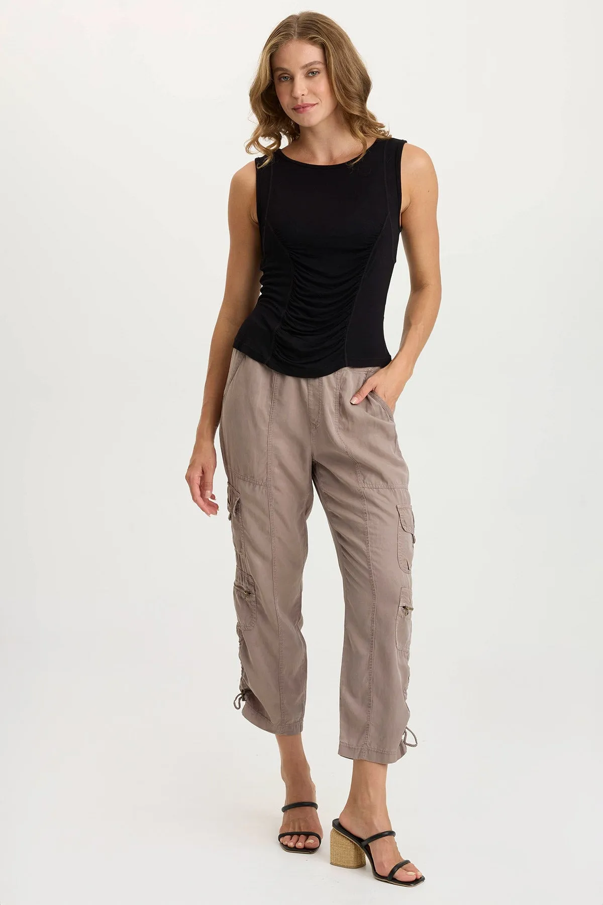 AdjustableWaist Pure Linen Blend Bano Jersey Ruched Panel Tank