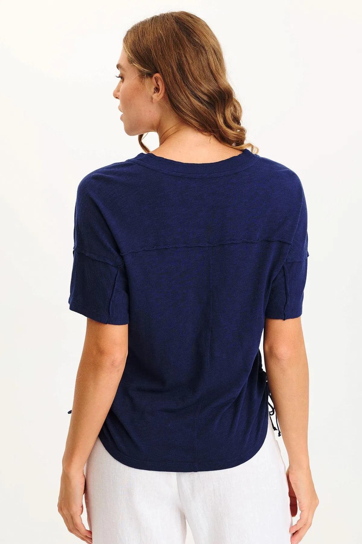 Spanish Glow Siwa Jersey Split-Collar V-Neck Tee