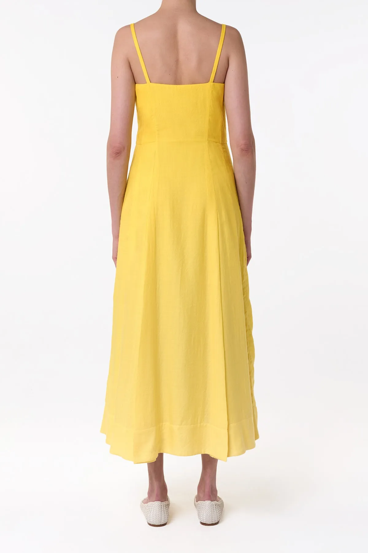 Breathable mesh ReinforcedHems Magritte Maxi Dress in Cadmium Yellow Cashmere Silk Herringbone