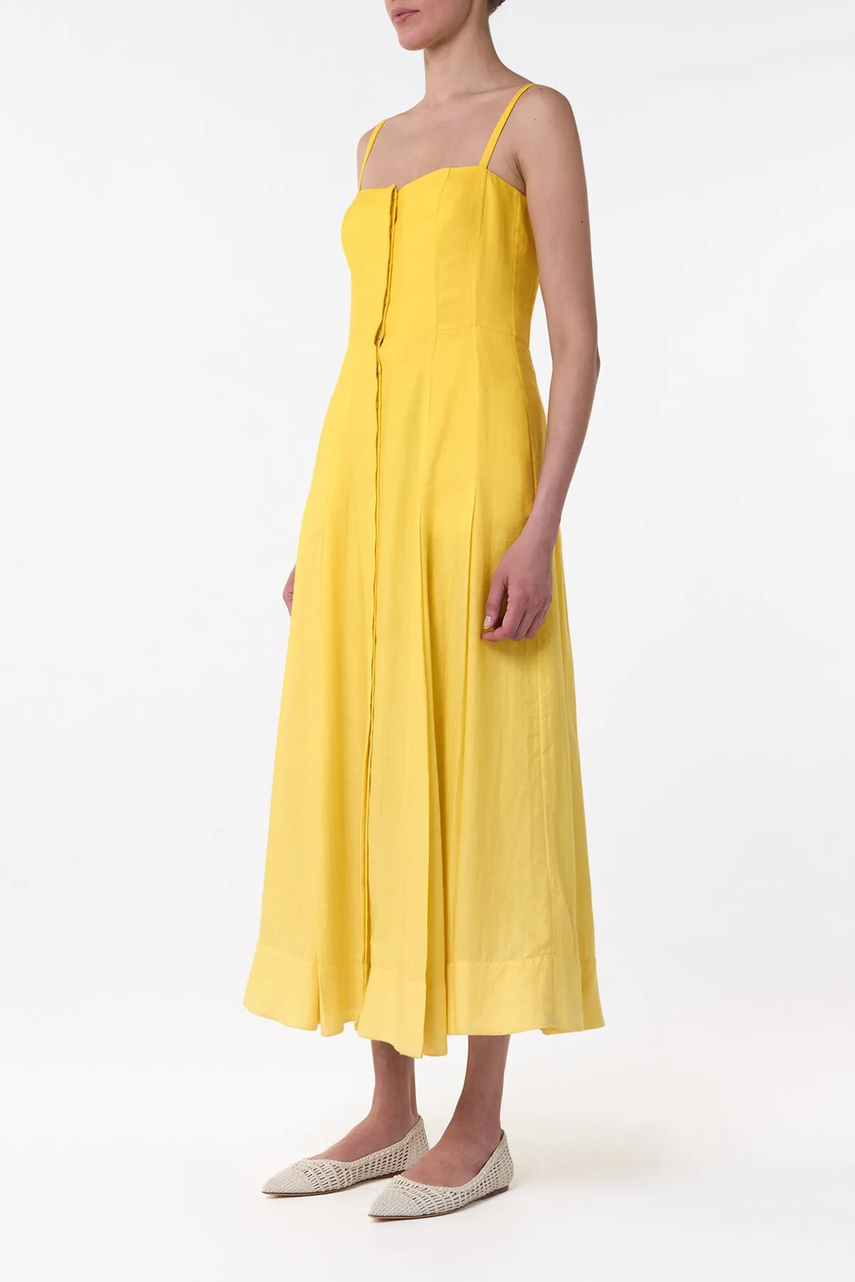 Desk Style Magritte Maxi Dress in Cadmium Yellow Cashmere Silk Herringbone