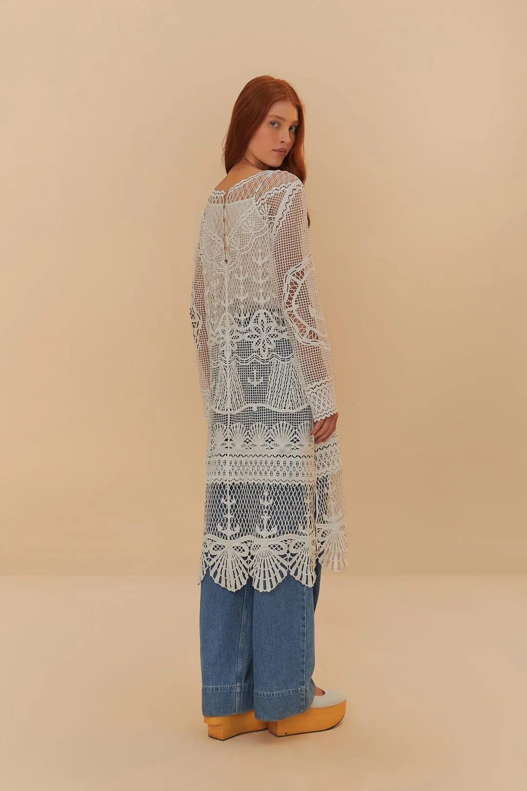 Off-White Nautical Guipure Long Sleeve Midi Dress Casual yet dressy midi