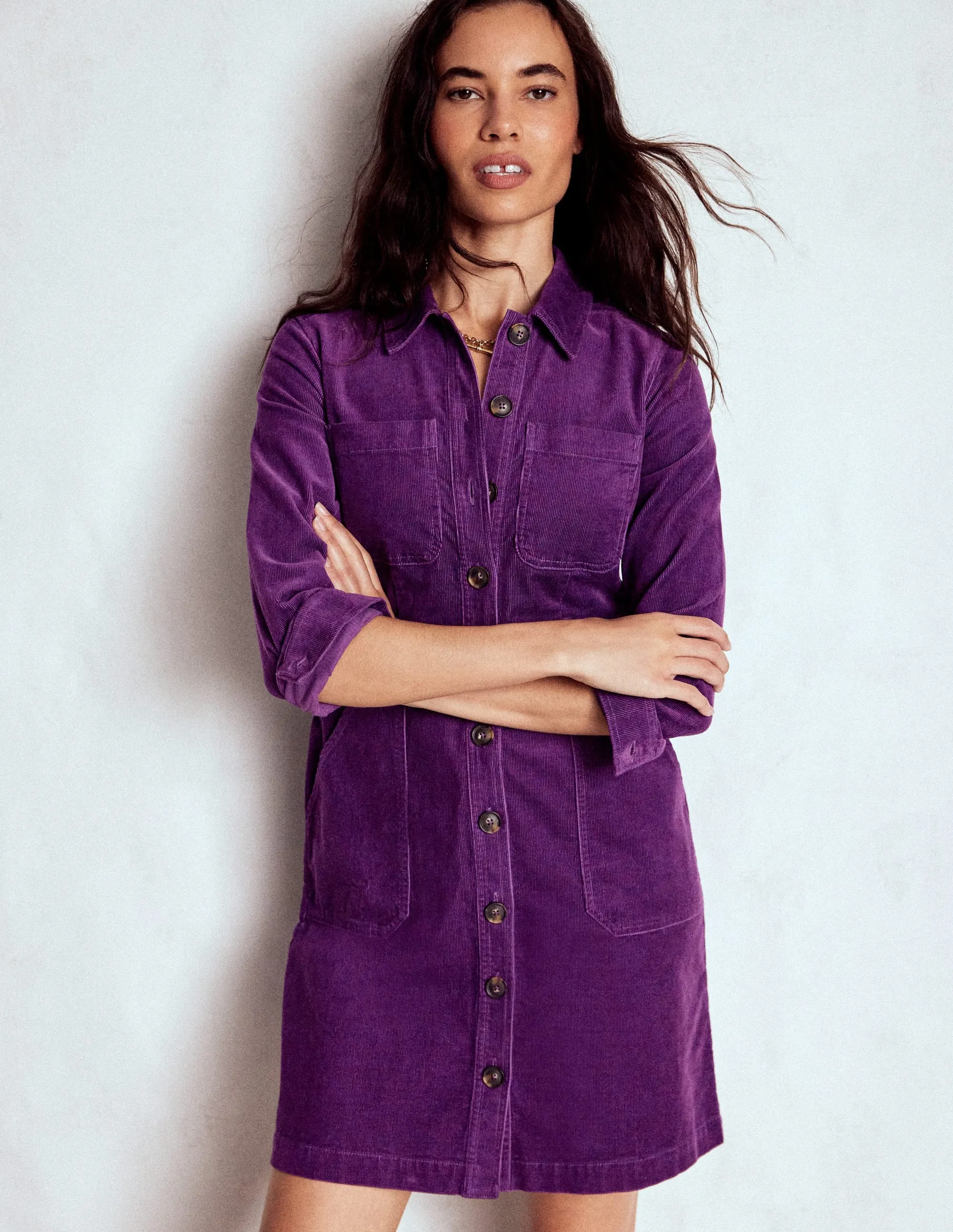 Chic Layer Glow Mode Amanda Cord Short Dress-Viola Purple