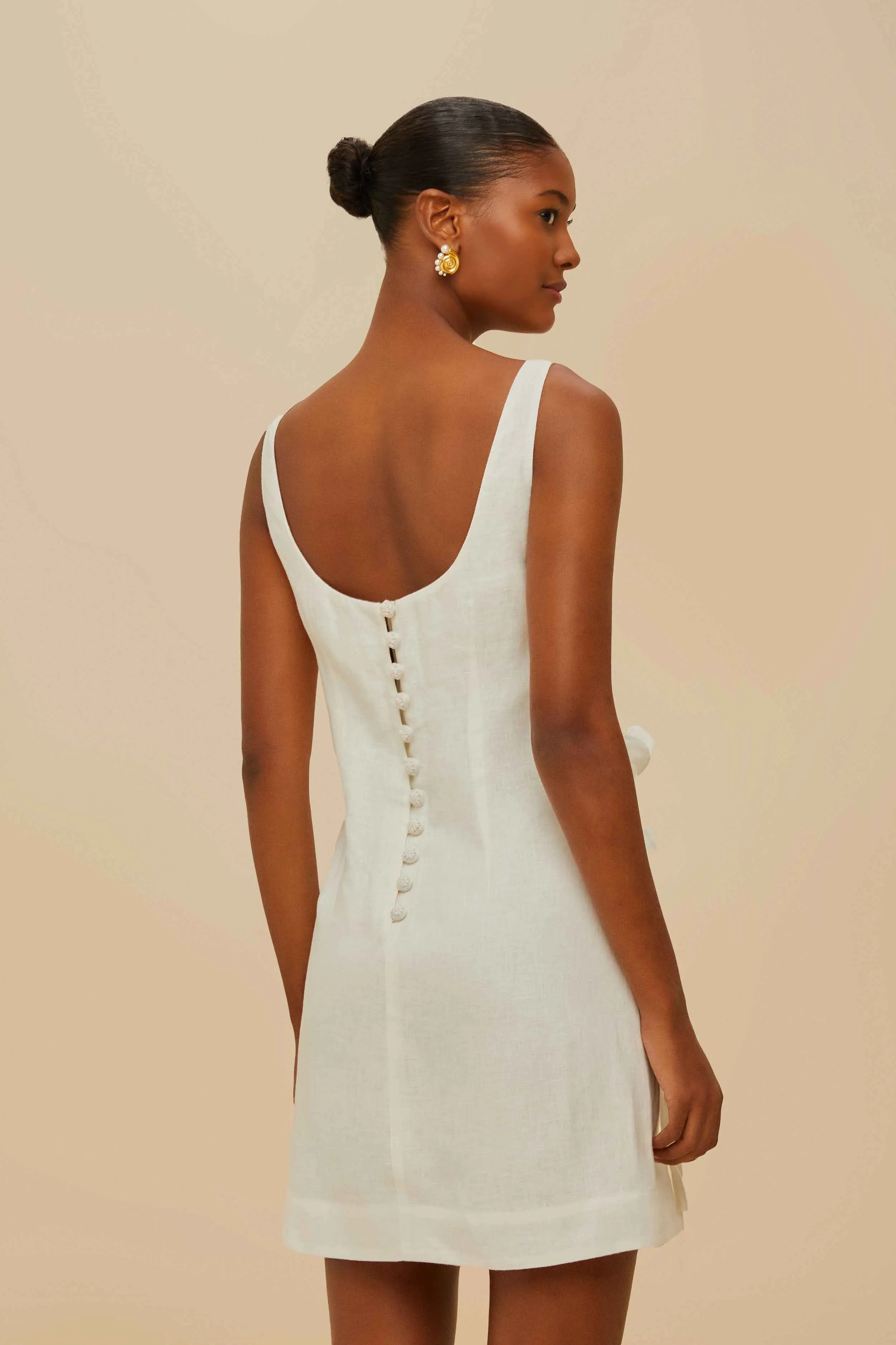 Off-White Sleeveless Euroflax? Premium Linen Mini Dress Comfortable and breezy mini Fun floral mini
