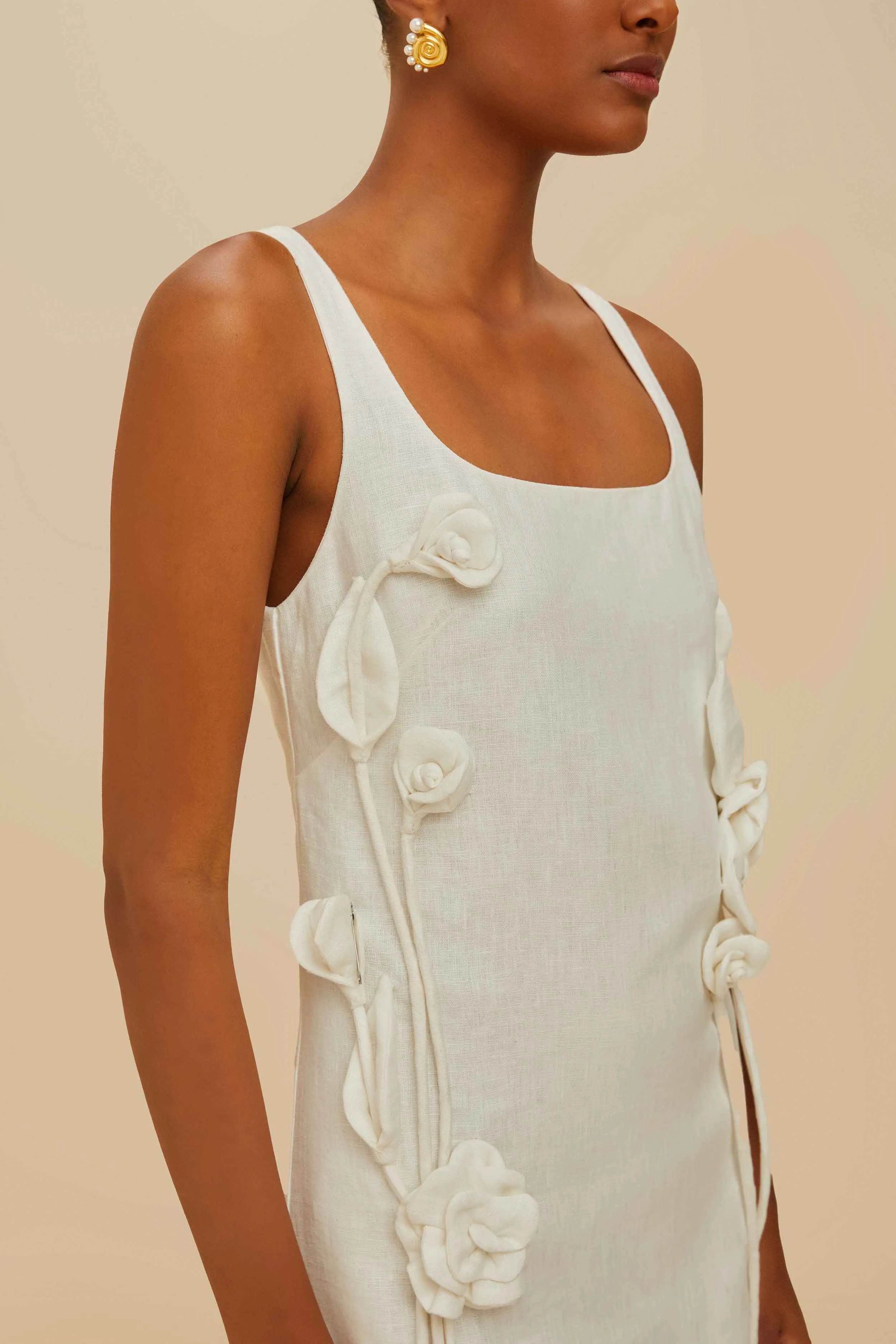 Fresh Prints Bar Scene Off-White Sleeveless Euroflax? Premium Linen Mini Dress