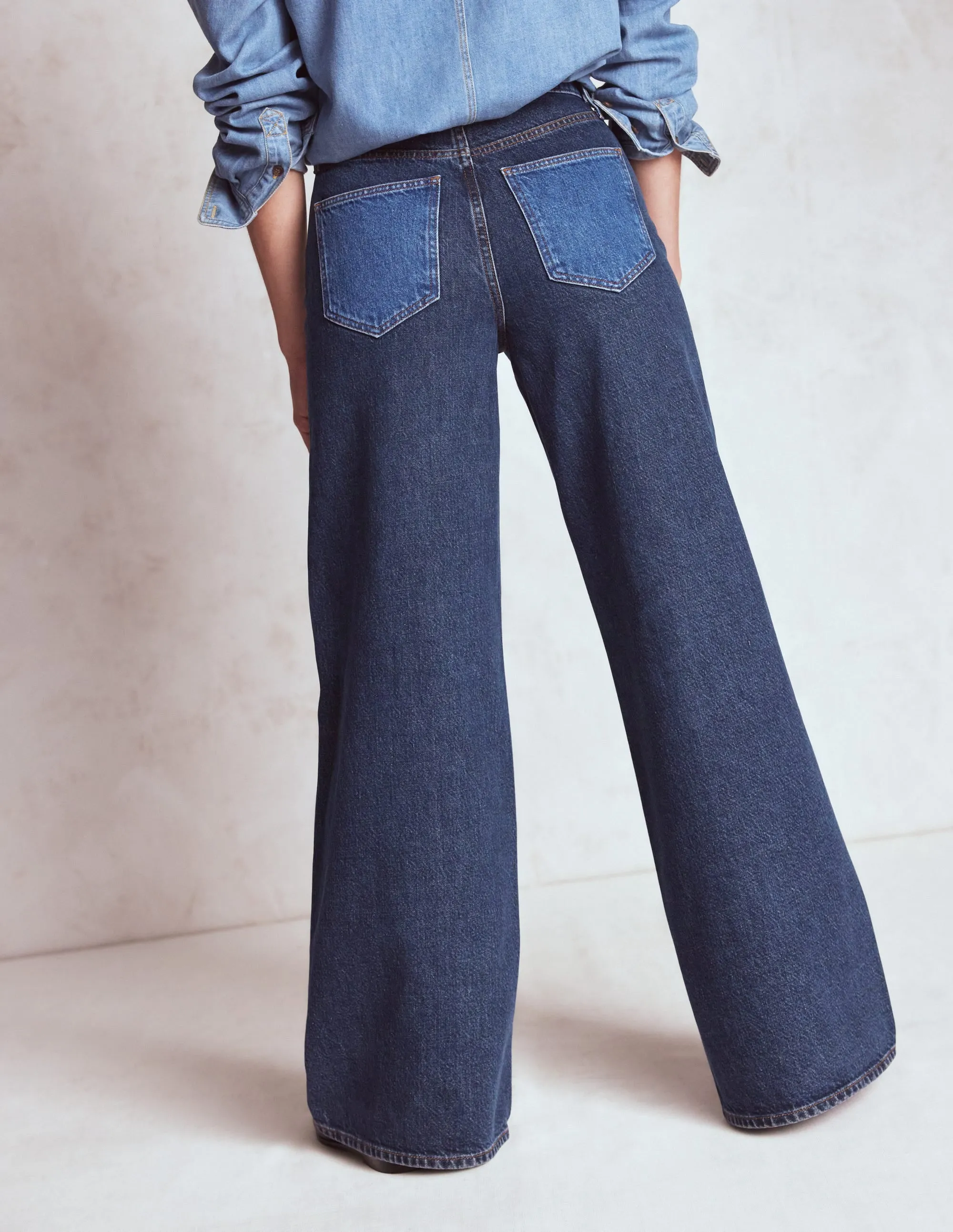 High Rise Wide Leg Jeans-Hotch Potch Lockstitch Construction