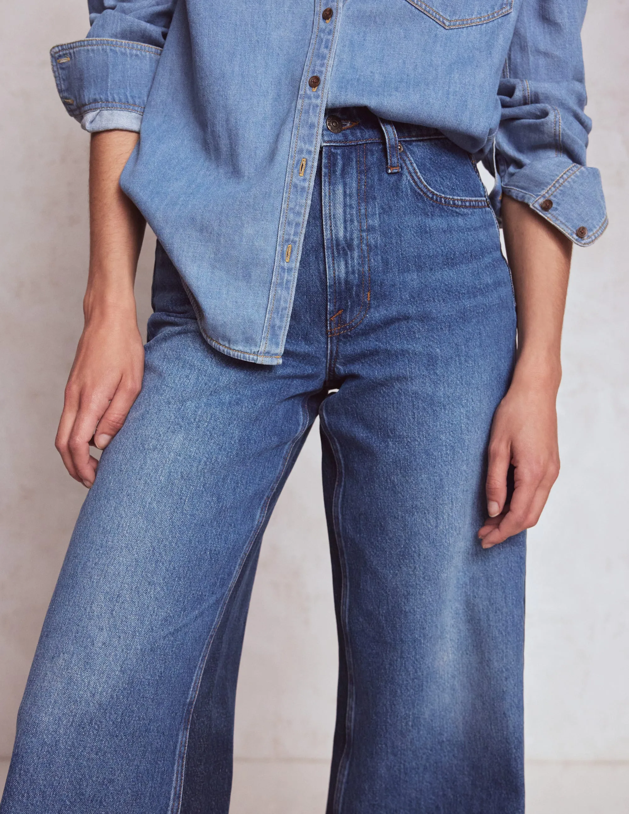 Loose Modern Minimalist Stylish Sunny Vibes High Rise Wide Leg Jeans-Hotch Potch