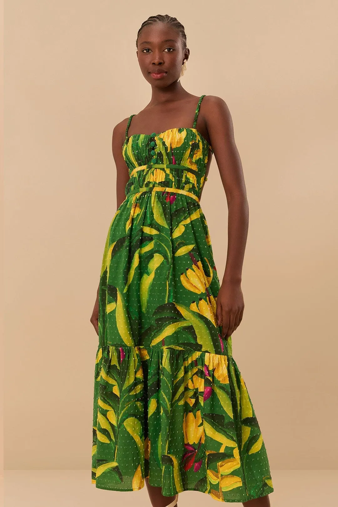 Comfort Fit Green Banana Aquarela Midi Dress