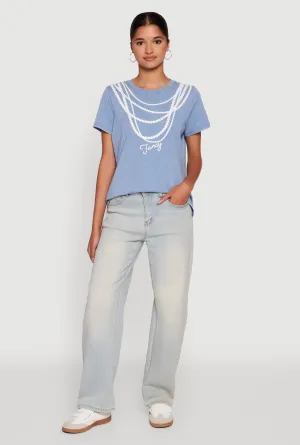Acid Wash Fancy String Pearl Graphic Tee timeless