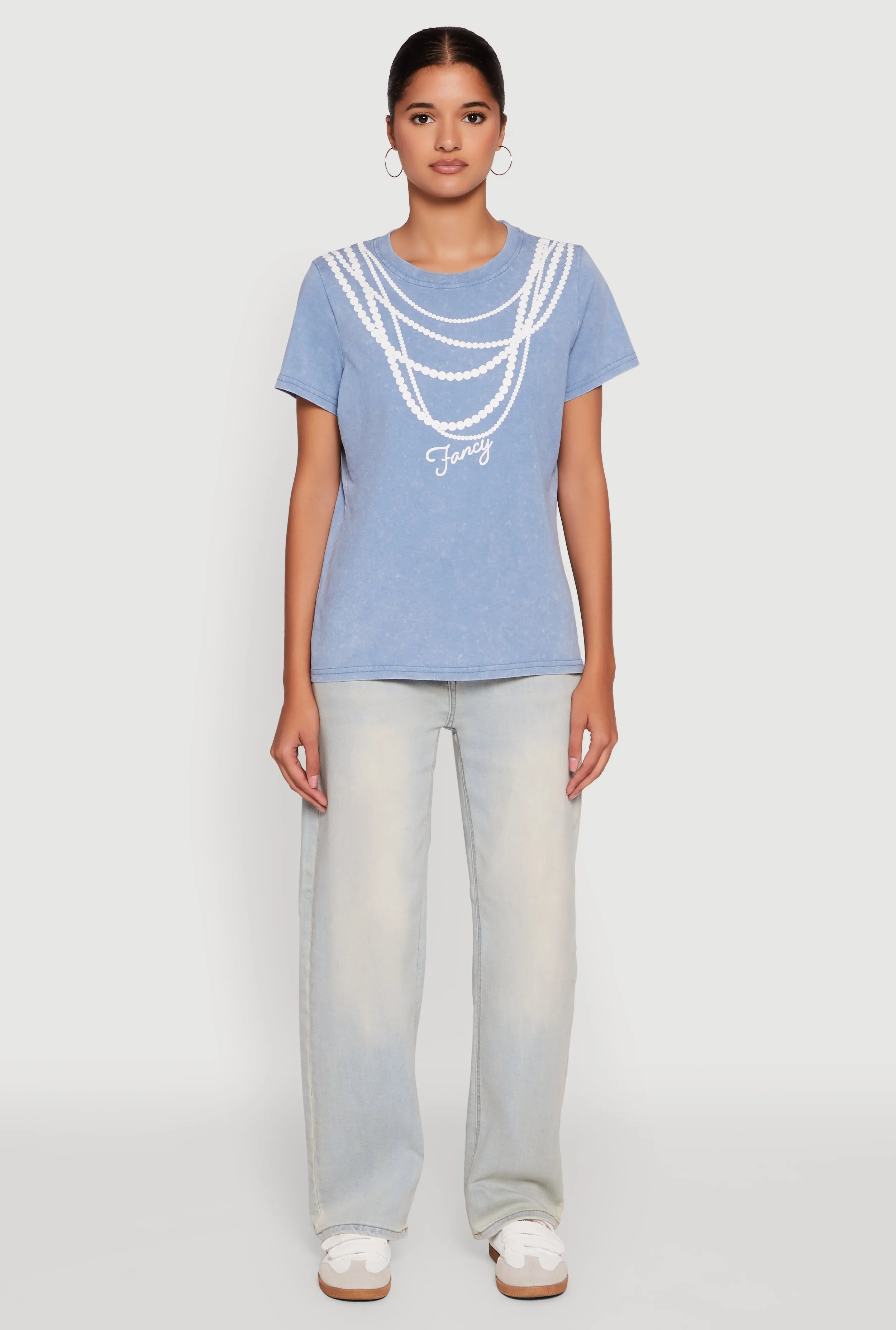 Acid Wash Fancy String Pearl Graphic Tee Animal print wildness