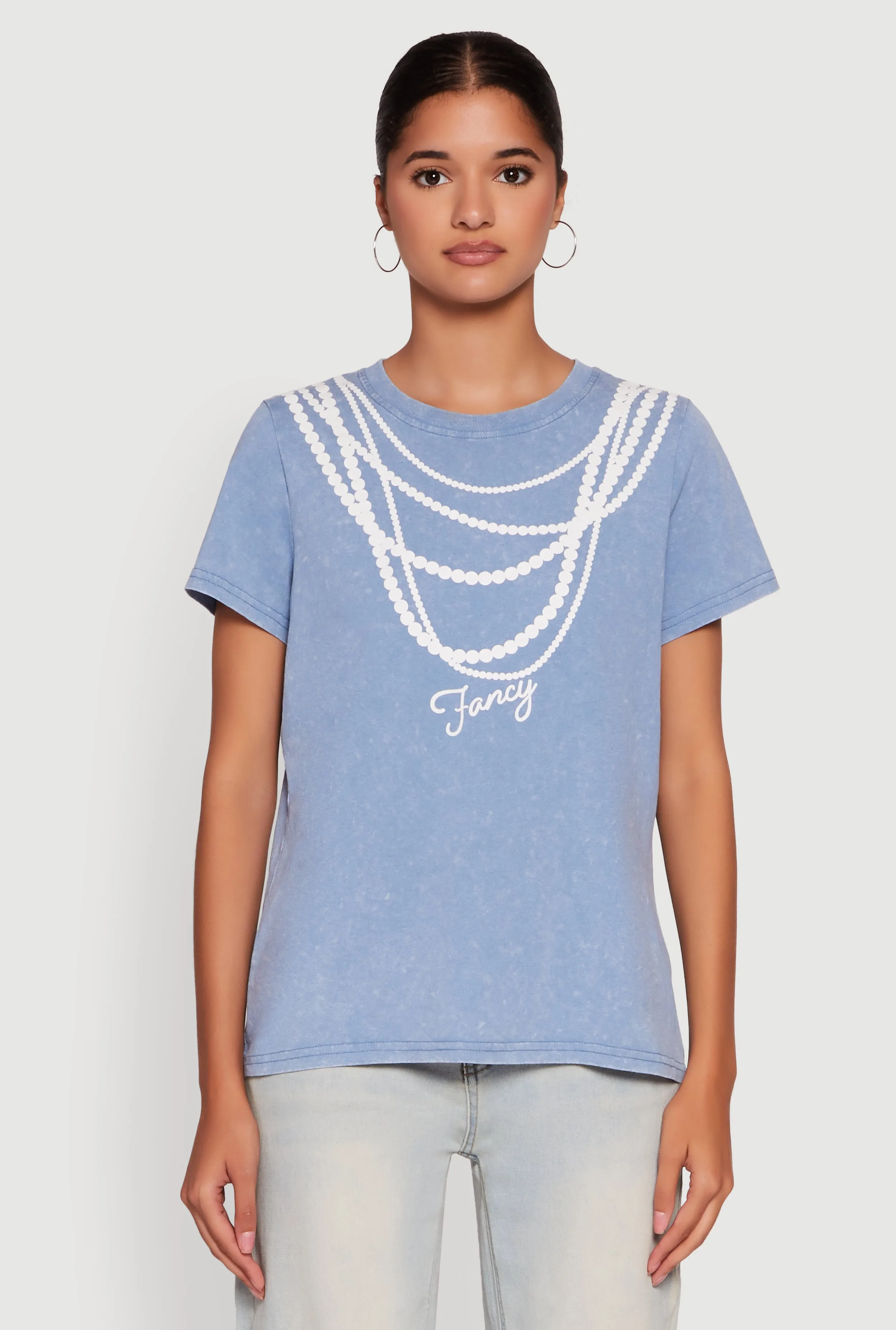 Athletic Fit Acid Wash Fancy String Pearl Graphic Tee