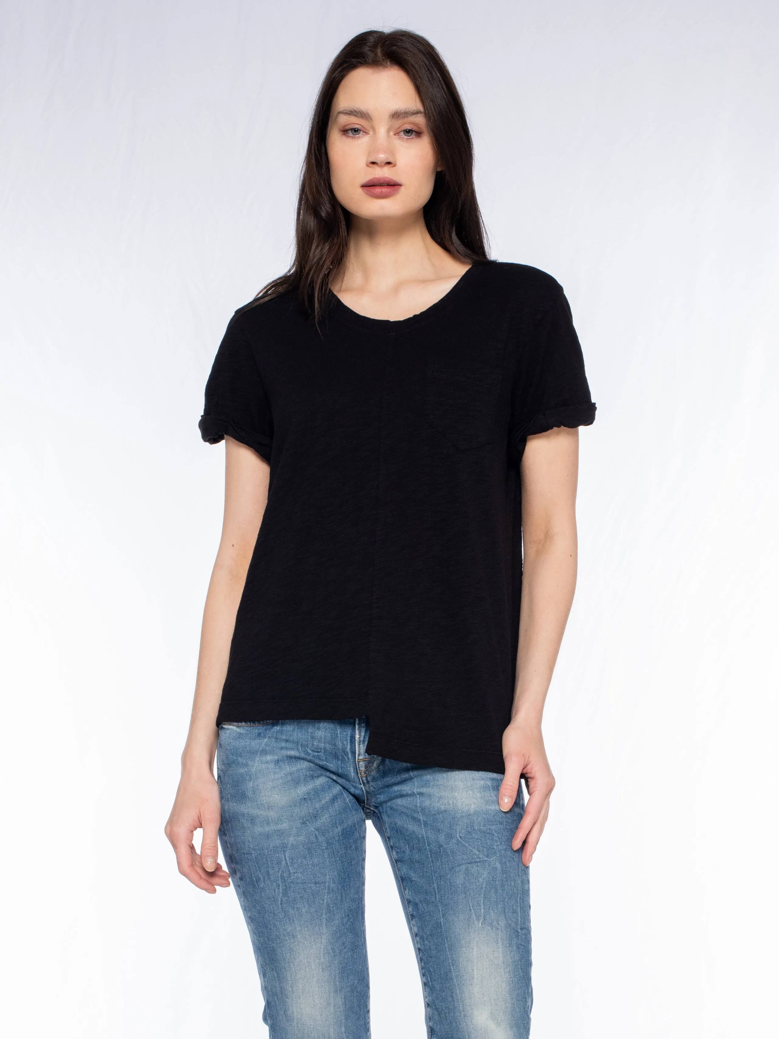 Roll Cuff Pocket Crew Shifted Tee Trend Vibe