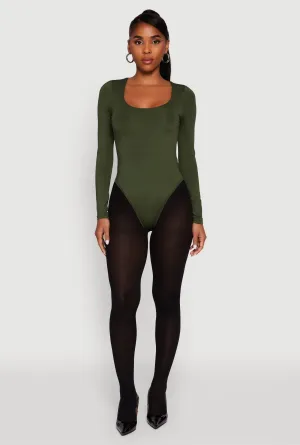Long Sleeve Square Neck Bodysuit Fancy Chic