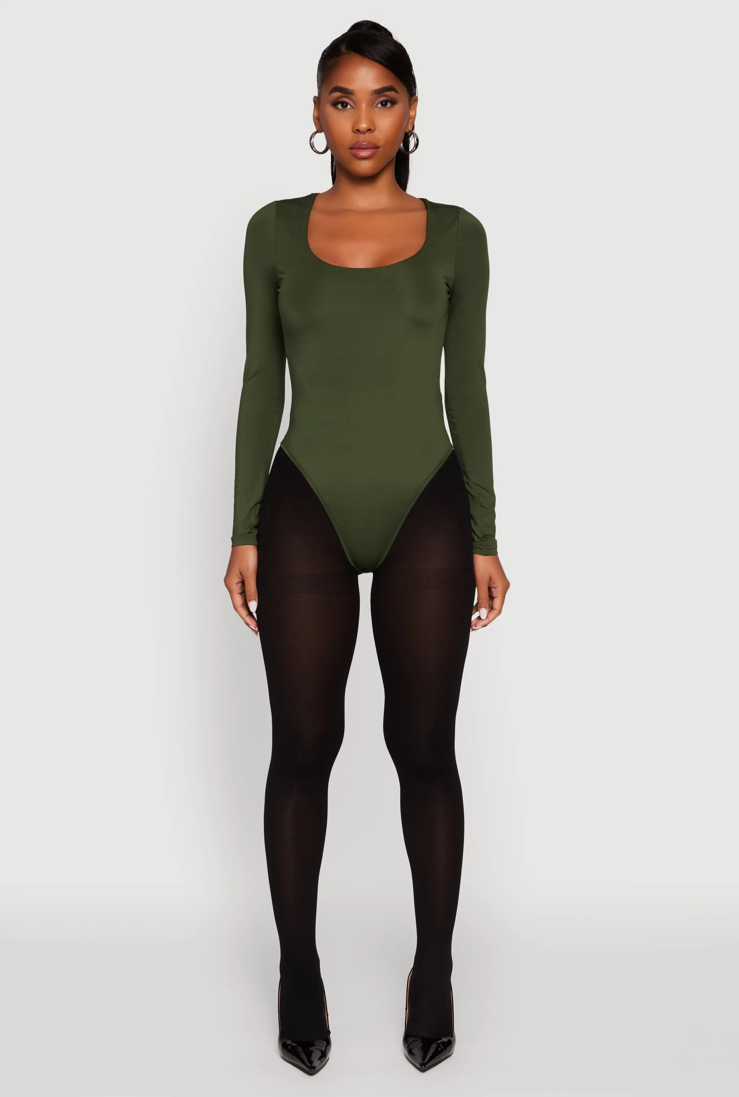 Long Sleeve Square Neck Bodysuit Relax Loose