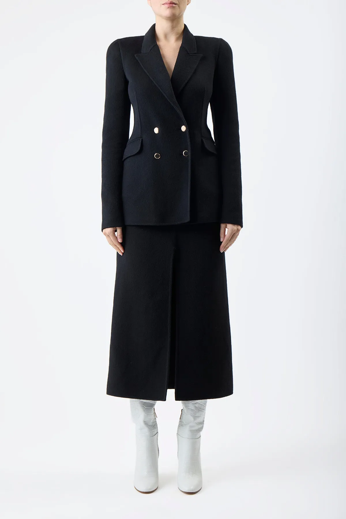 Morelos Midi Skirt in Black Double-Face Recycled Cashmere Aesthetic Look