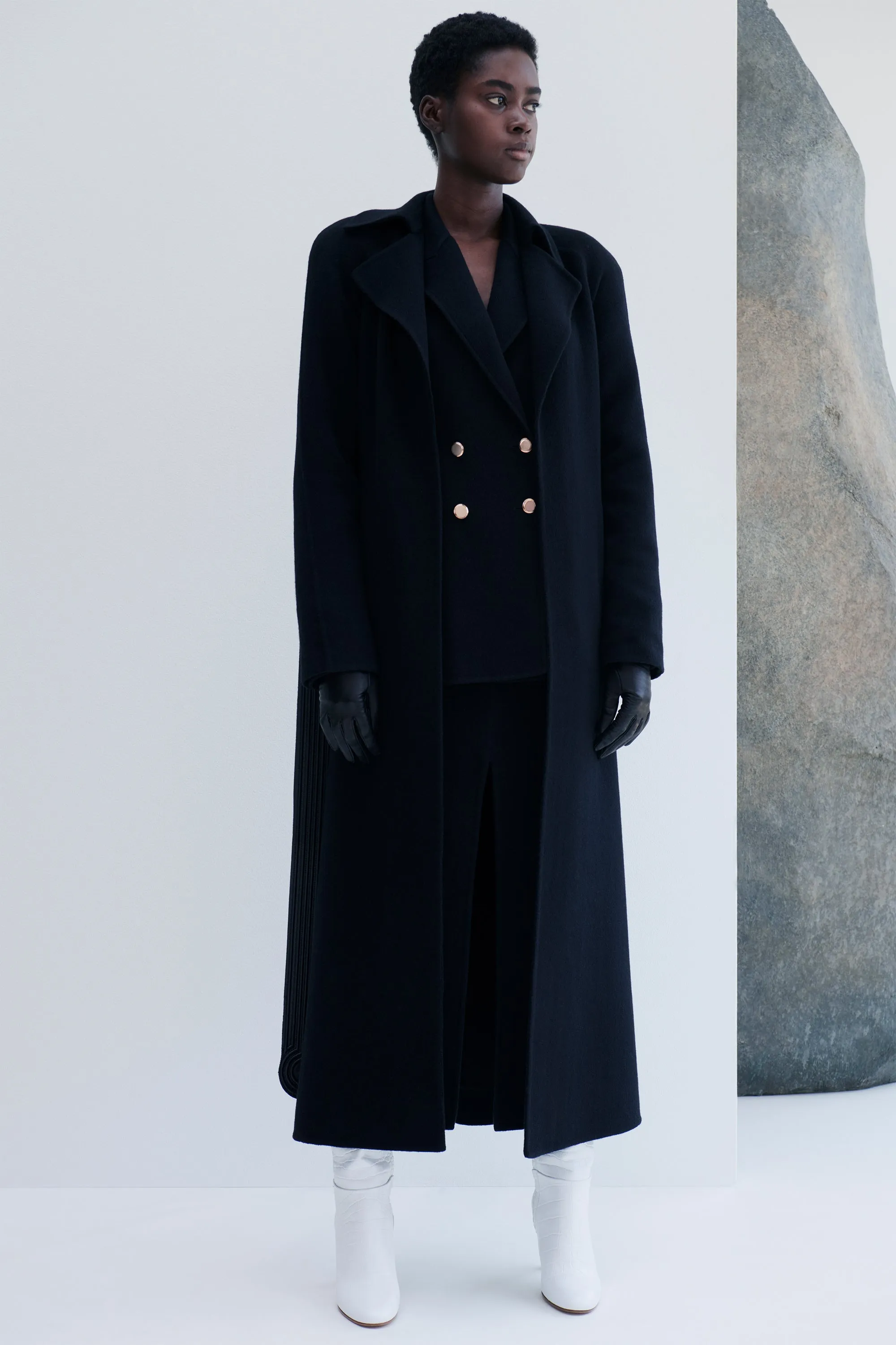 Moon Beam Morelos Midi Skirt in Black Double-Face Recycled Cashmere
