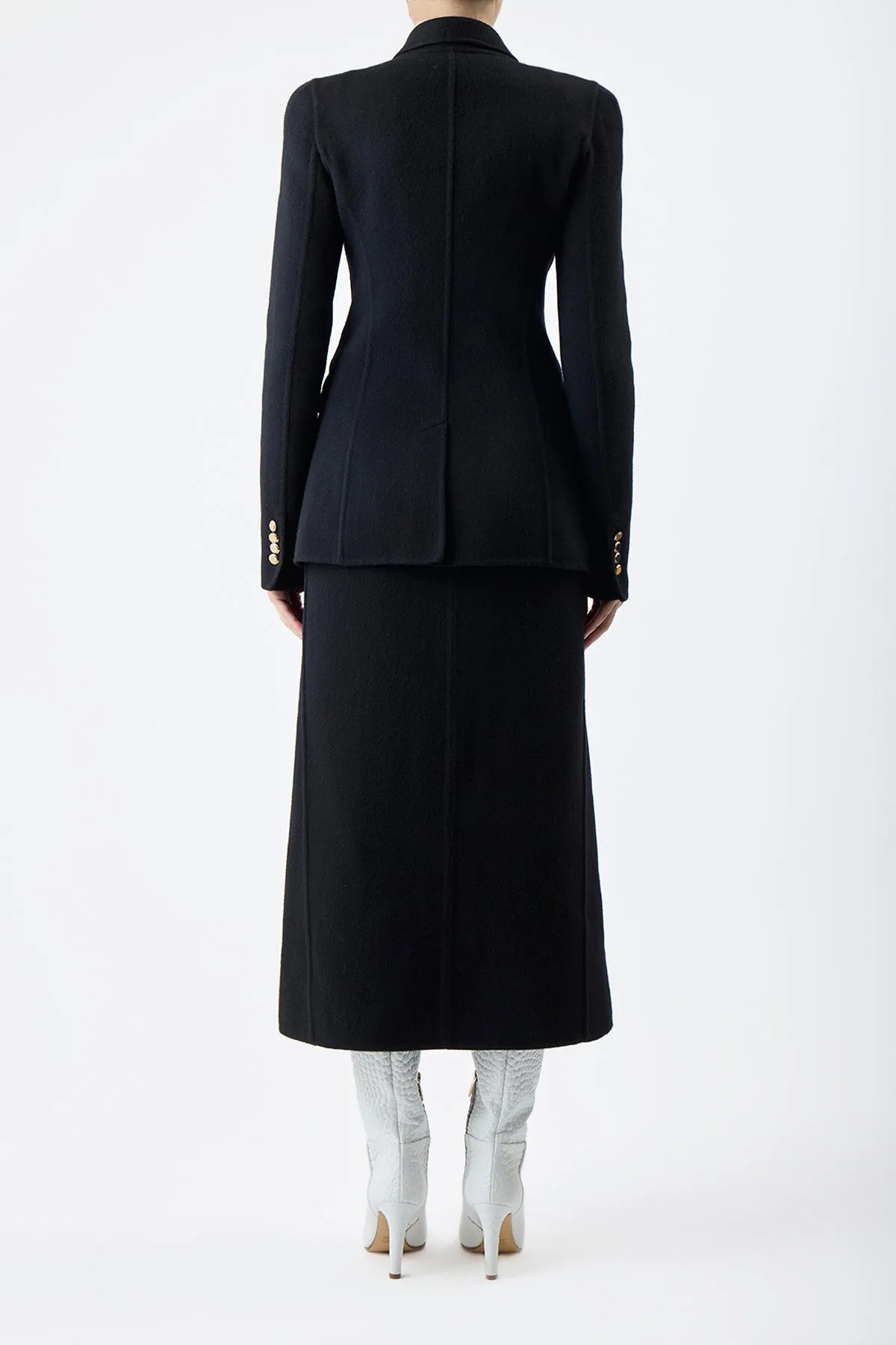 Morelos Midi Skirt in Black Double-Face Recycled Cashmere Dry Touch