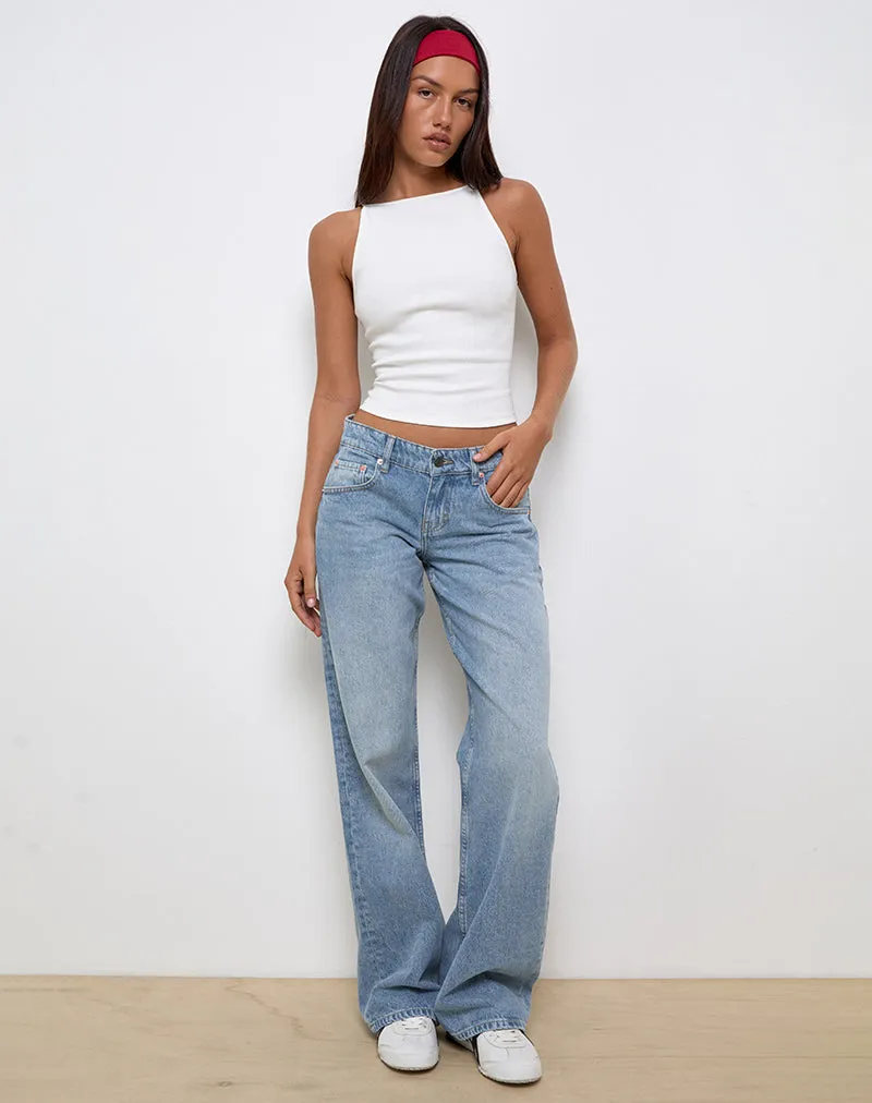 Low Rise Parallel Jeans In Bright Blue Used DoubleLayered Collar Global Glow
