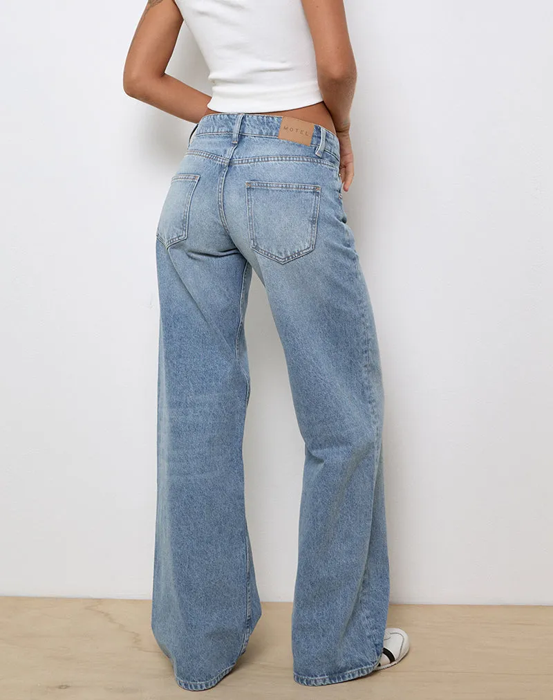 Lightweight Material Low Rise Parallel Jeans In Bright Blue Used