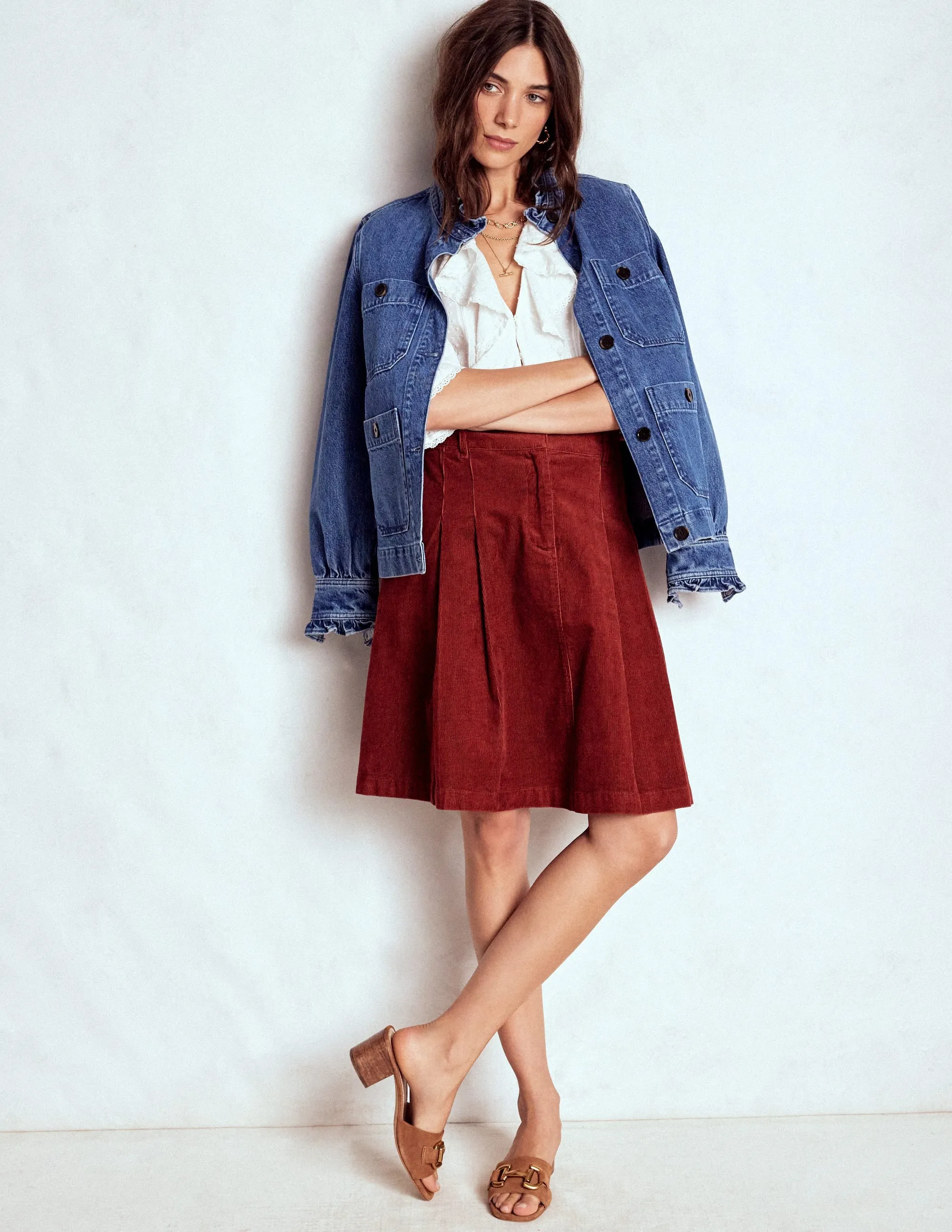 Pleated Cord Skirt-Fired Brick Dance Practice