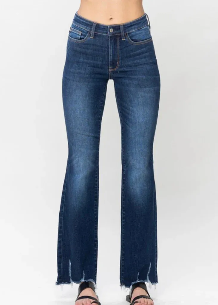 Judy Blue Distressed Hem Boot Cut Jeans MoistureManagementSystem Zero Core