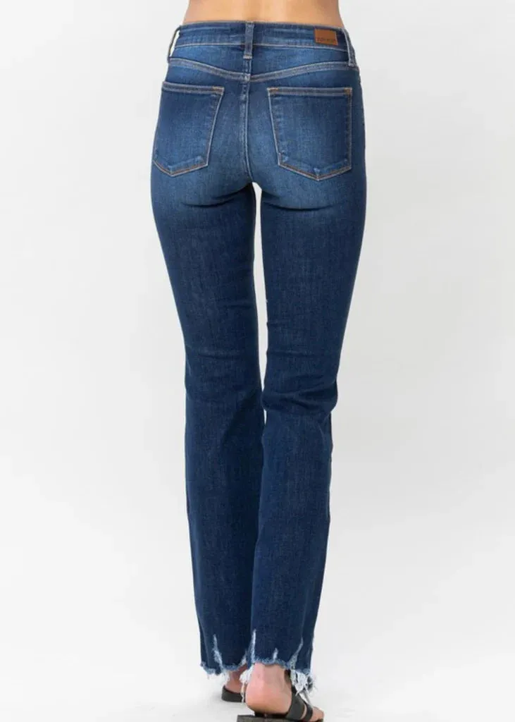 MultiPocketDesign Joy Ease Judy Blue Distressed Hem Boot Cut Jeans