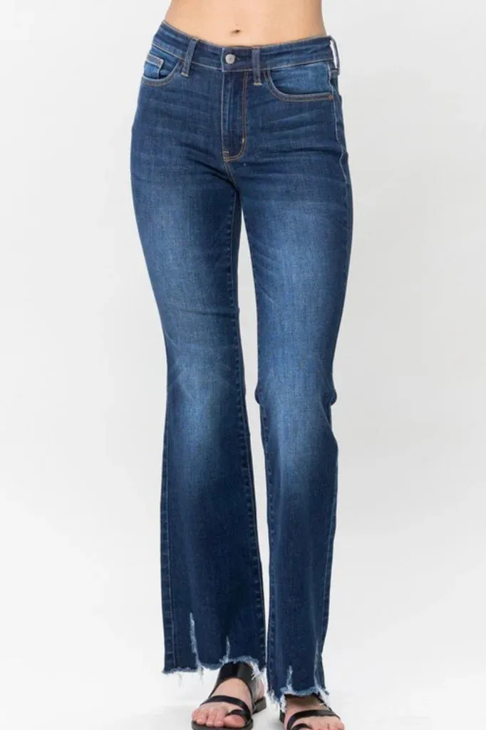 LightweightTextile Green Fit Judy Blue Distressed Hem Boot Cut Jeans