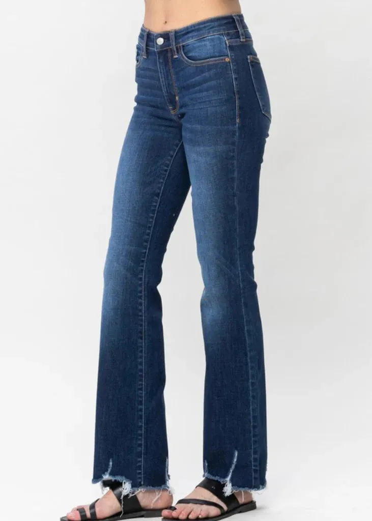 Judy Blue Distressed Hem Boot Cut Jeans Lightweight Fabric