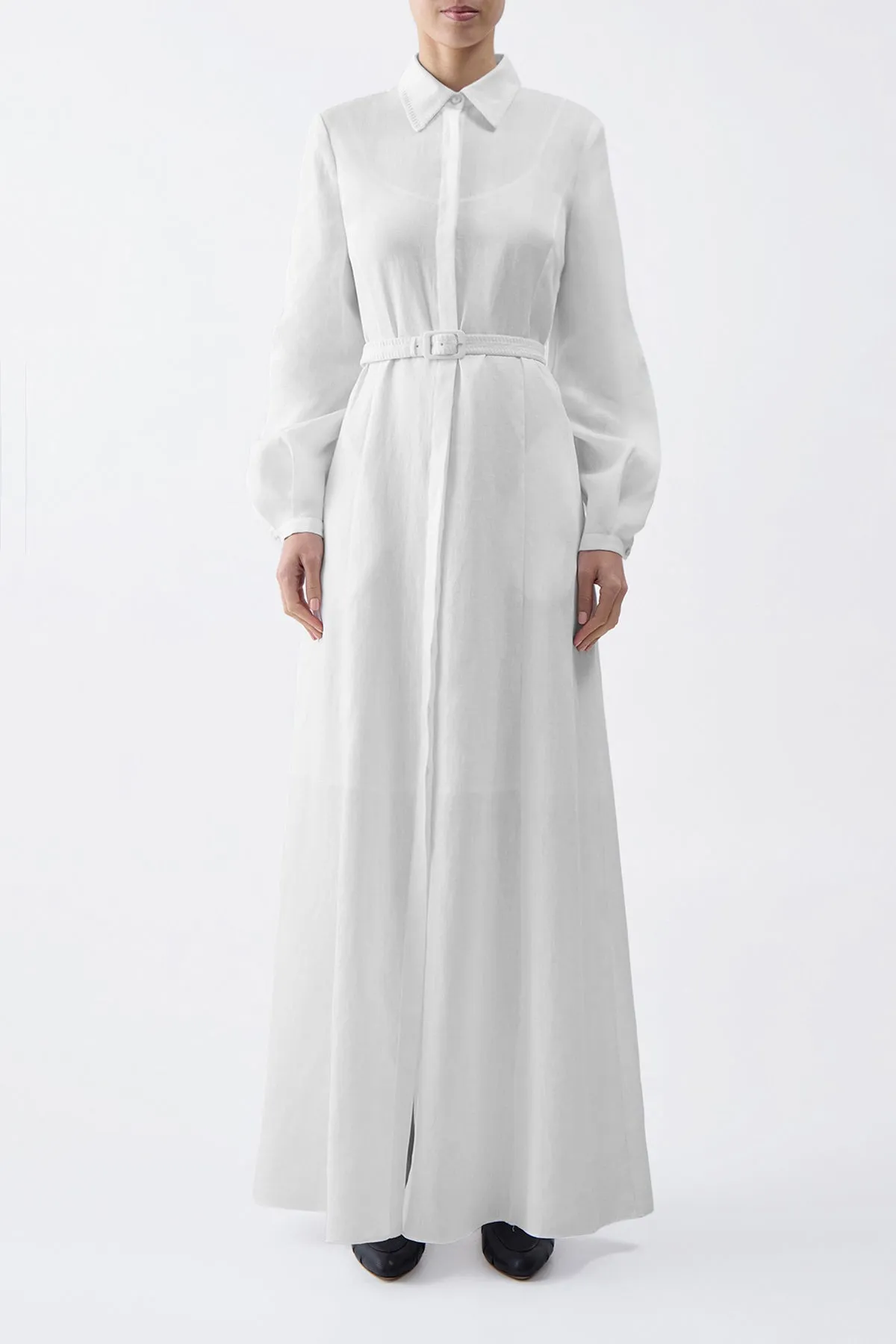 EcoFriendlyDyeProcess Breton Maxi Shirtdress with Slip in Ivory Aloe Linen