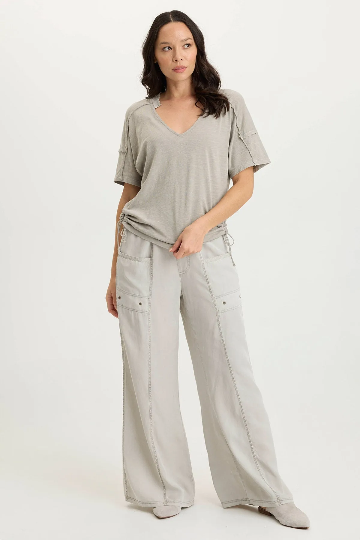 Siwa Jersey Split-Collar V-Neck Tee Festival Air