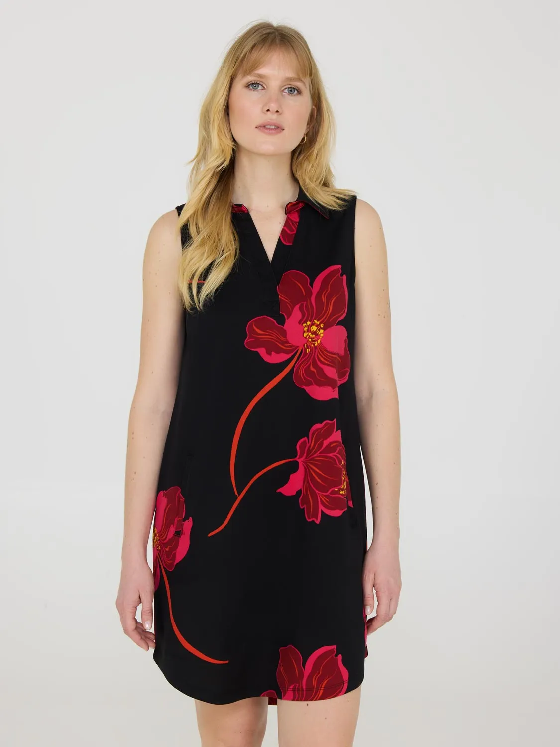 Floral Print Popover Dress With Pockets Sassy Look Perfect For Summer
