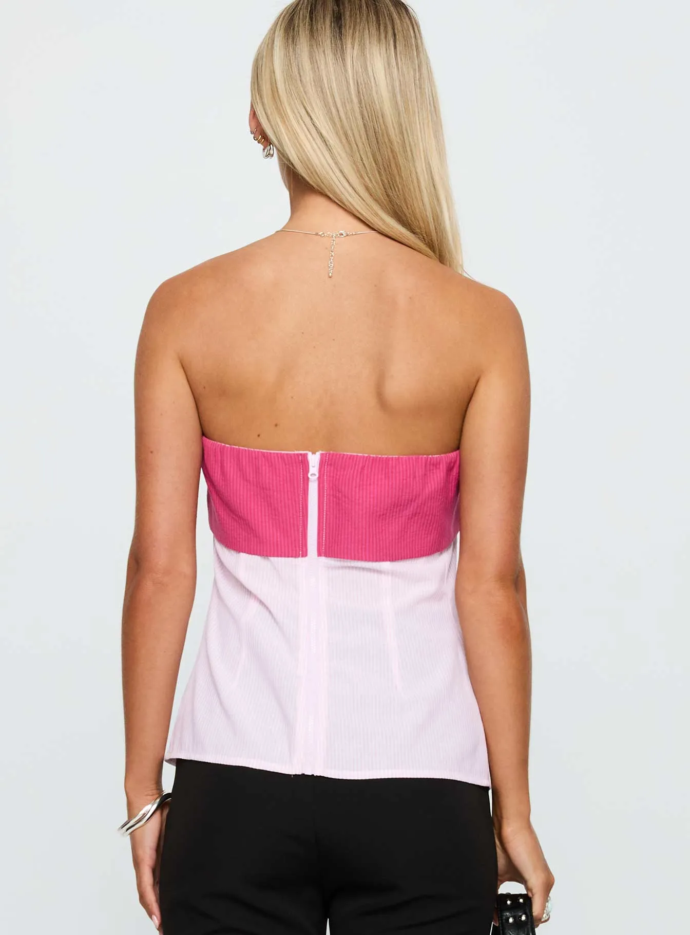 UltraSoft Blend Contrast Stitch Detail Same Situation Strapless Top Pink