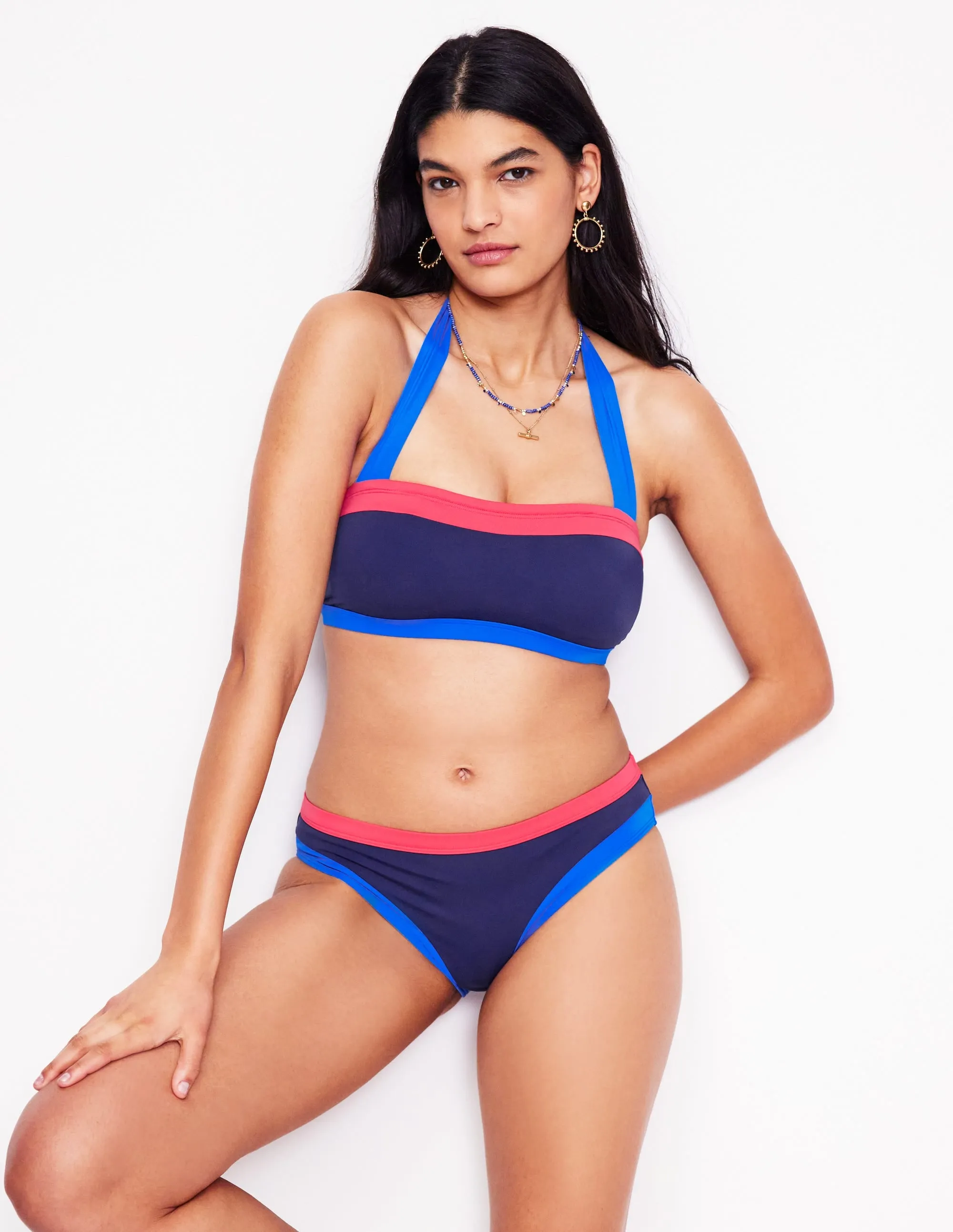 Santorini Bikini Bottoms-Navy/ Coral Punch Pink/ Blue Flexible Fit System Eco Friendly Dye Process