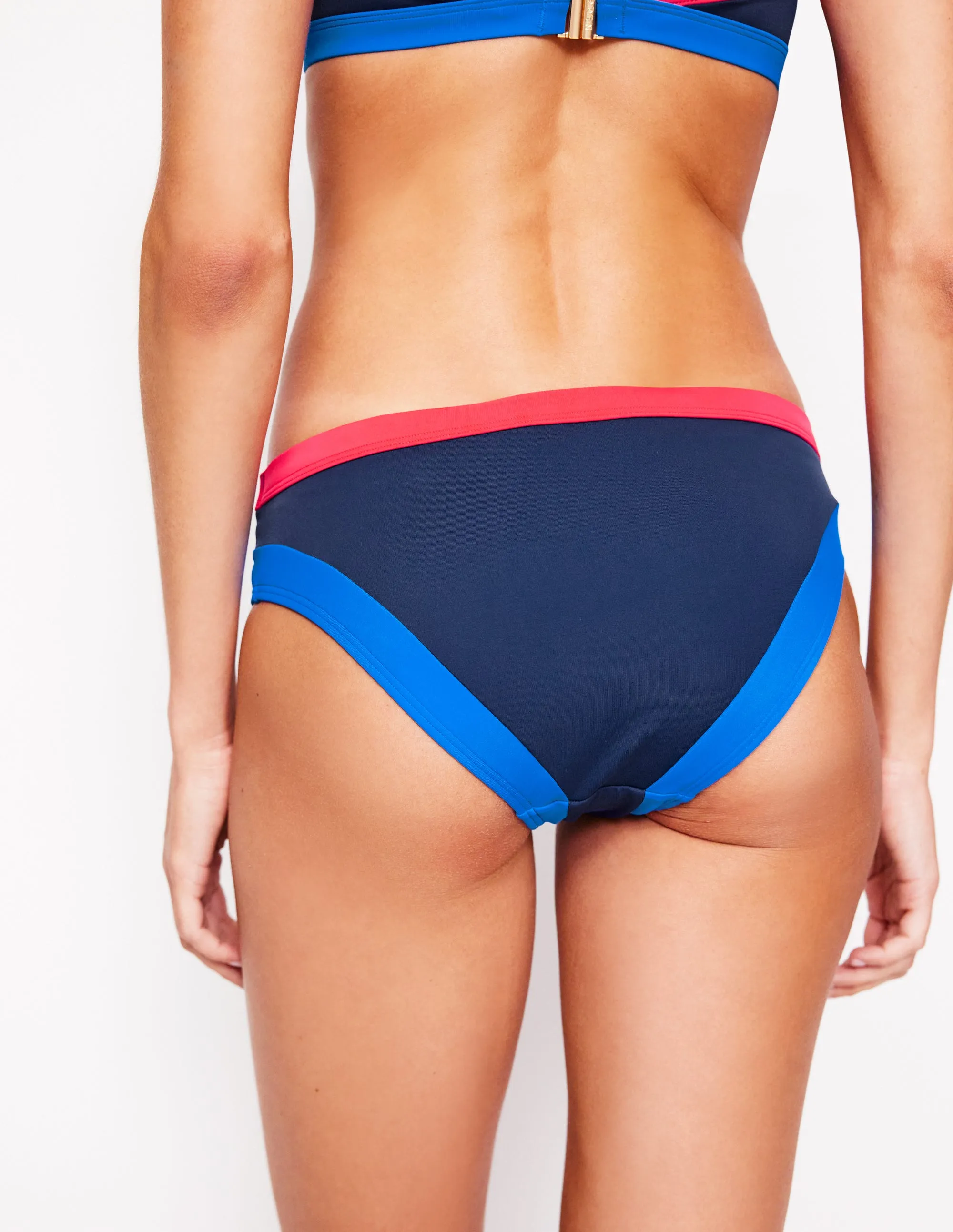 Layered Support System Quick Access Side Pockets Santorini Bikini Bottoms-Navy/ Coral Punch Pink/ Blue