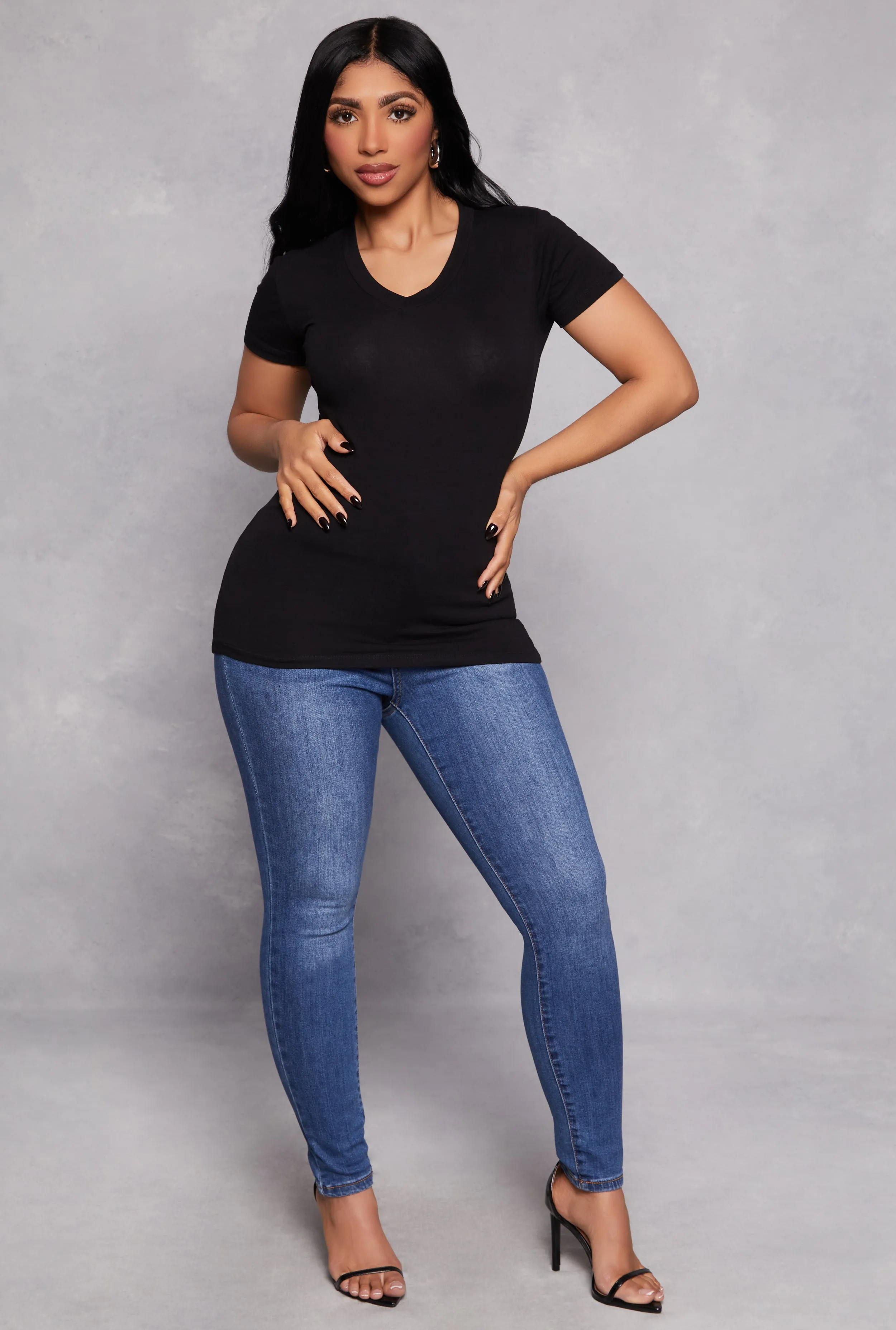 Drip Dry Fabric Smooth Look Short Sleeve V Neck Tee