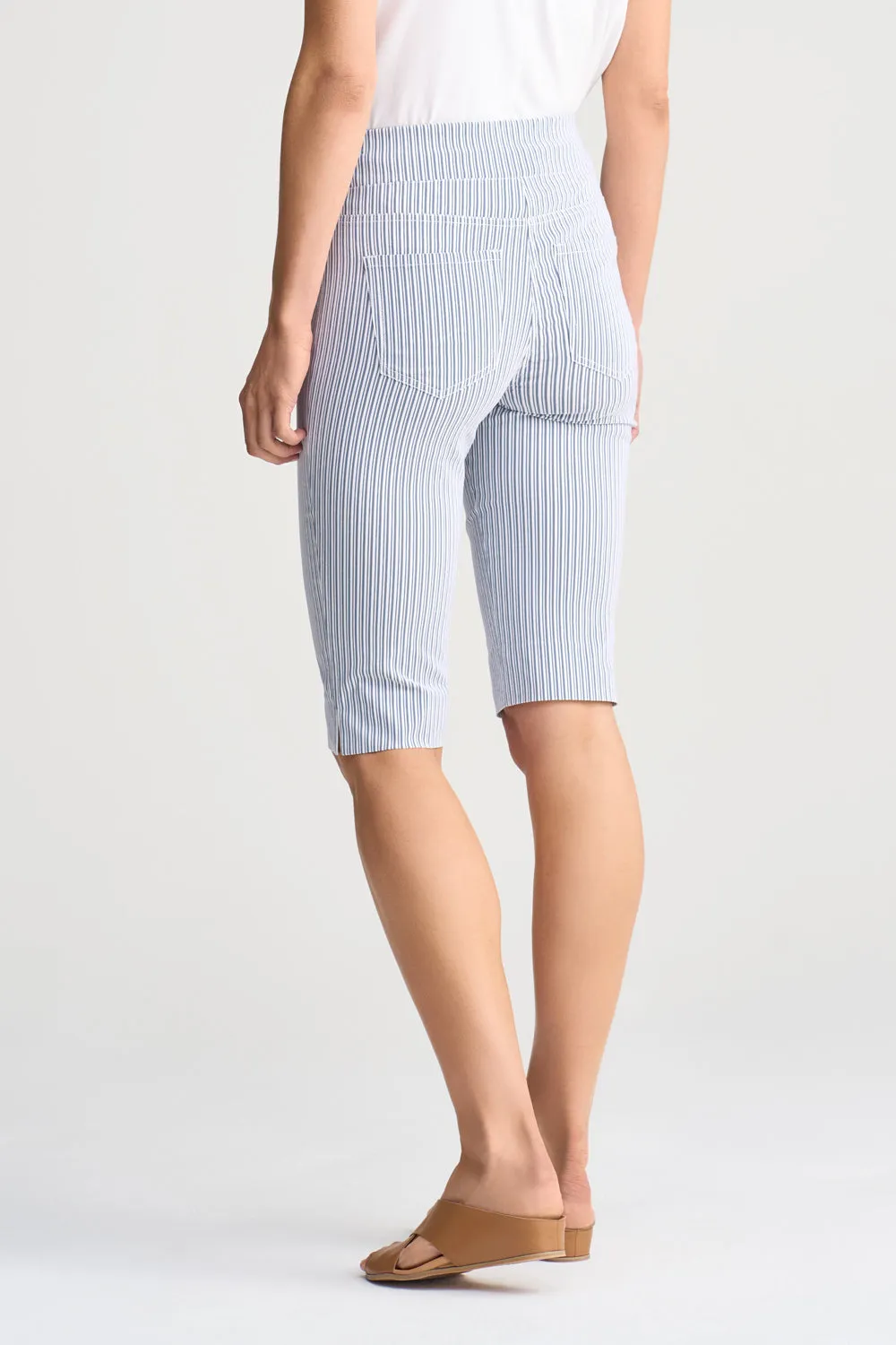 Wide Leg Silhouette Sporty Style Bengajean? Short Seersucker - Navy & White Stripe