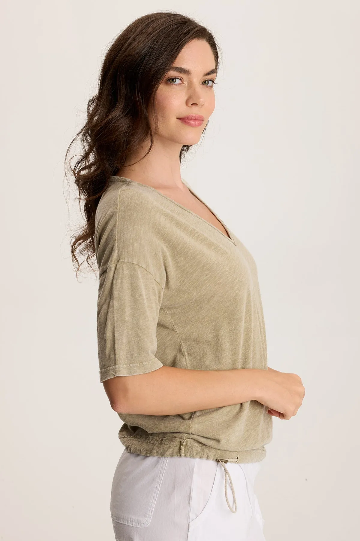 Rajni V-Neck Cinchable Hem Tee HighVisibility NonChafingEdges