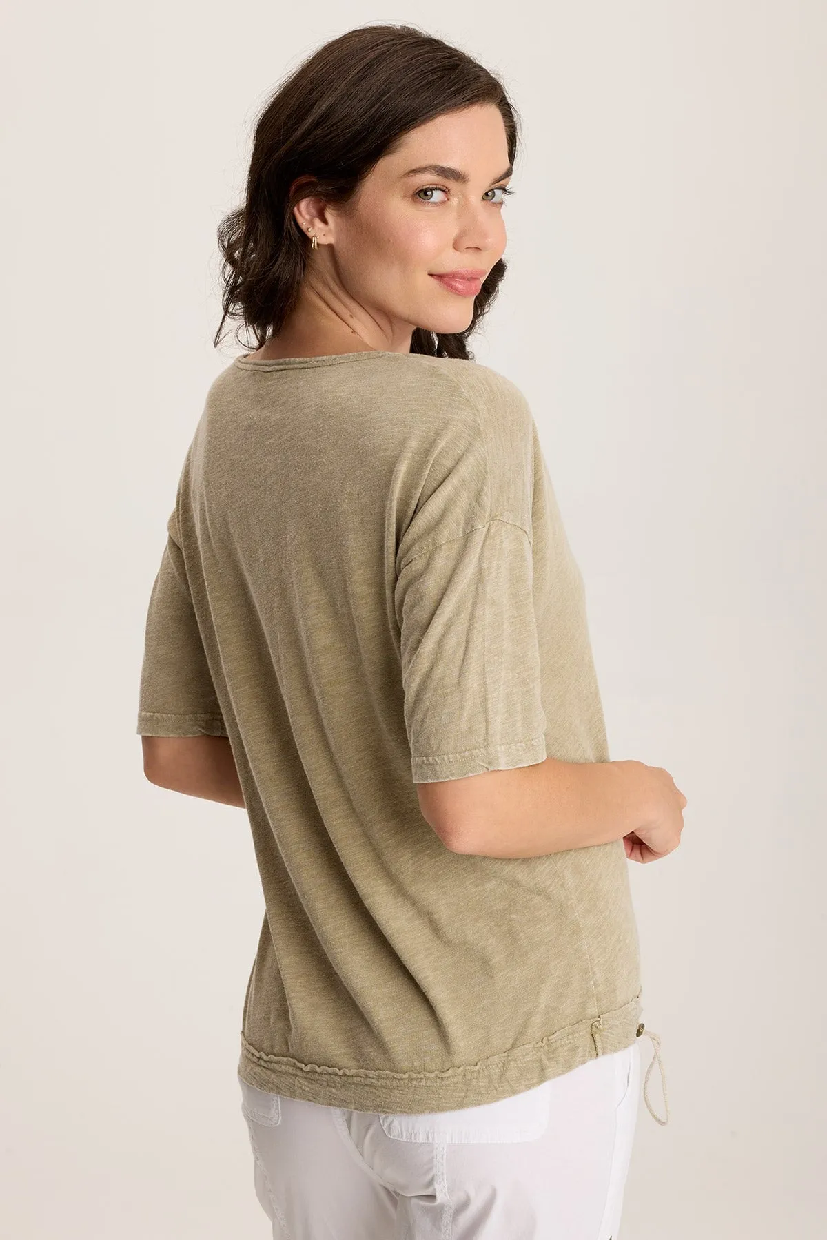 Rajni V-Neck Cinchable Hem Tee AdjustableWaist
